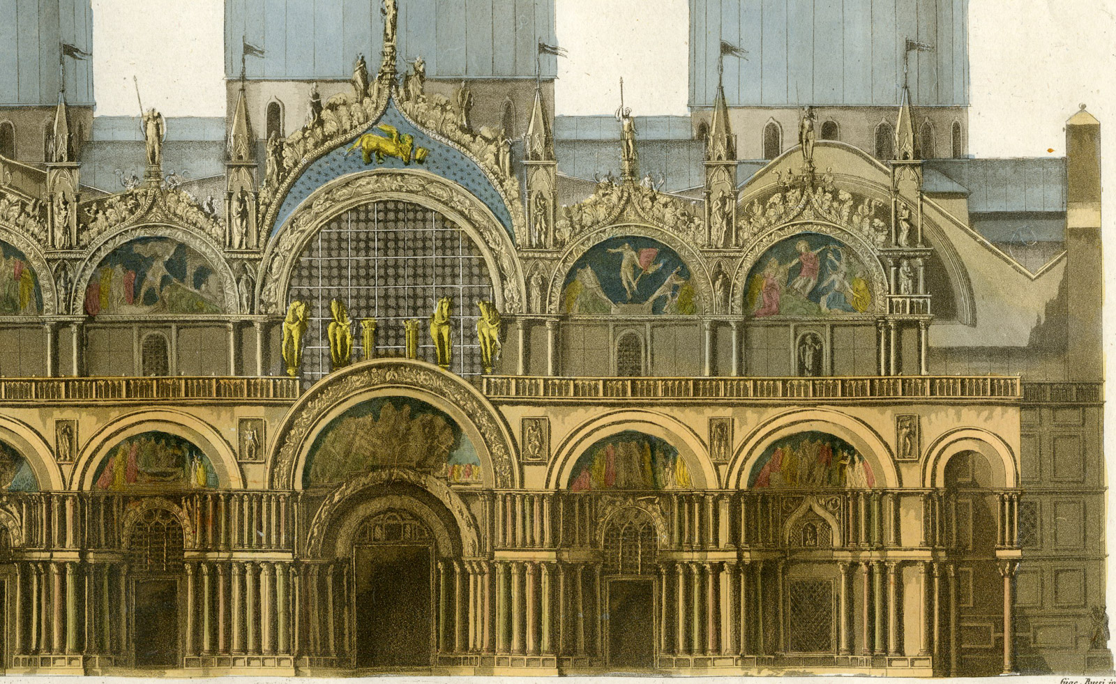 , Antique Print-FACADE-ST MARK-SAN MARCO-VENICE-ITALY-PL.41-Bussi-Ferrario-1823, Pictura Antique Prints