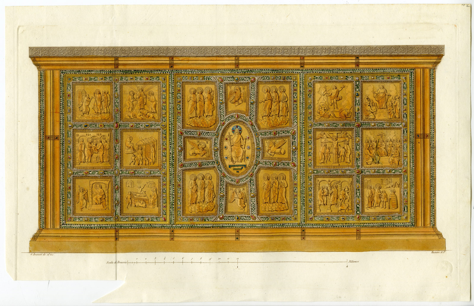 , Antique Print-MILAN-ALTAR-SAINT AMBROGIO-GOLD FRONT-PL.42-Raineri-Ferrario-1823, Pictura Antique Prints