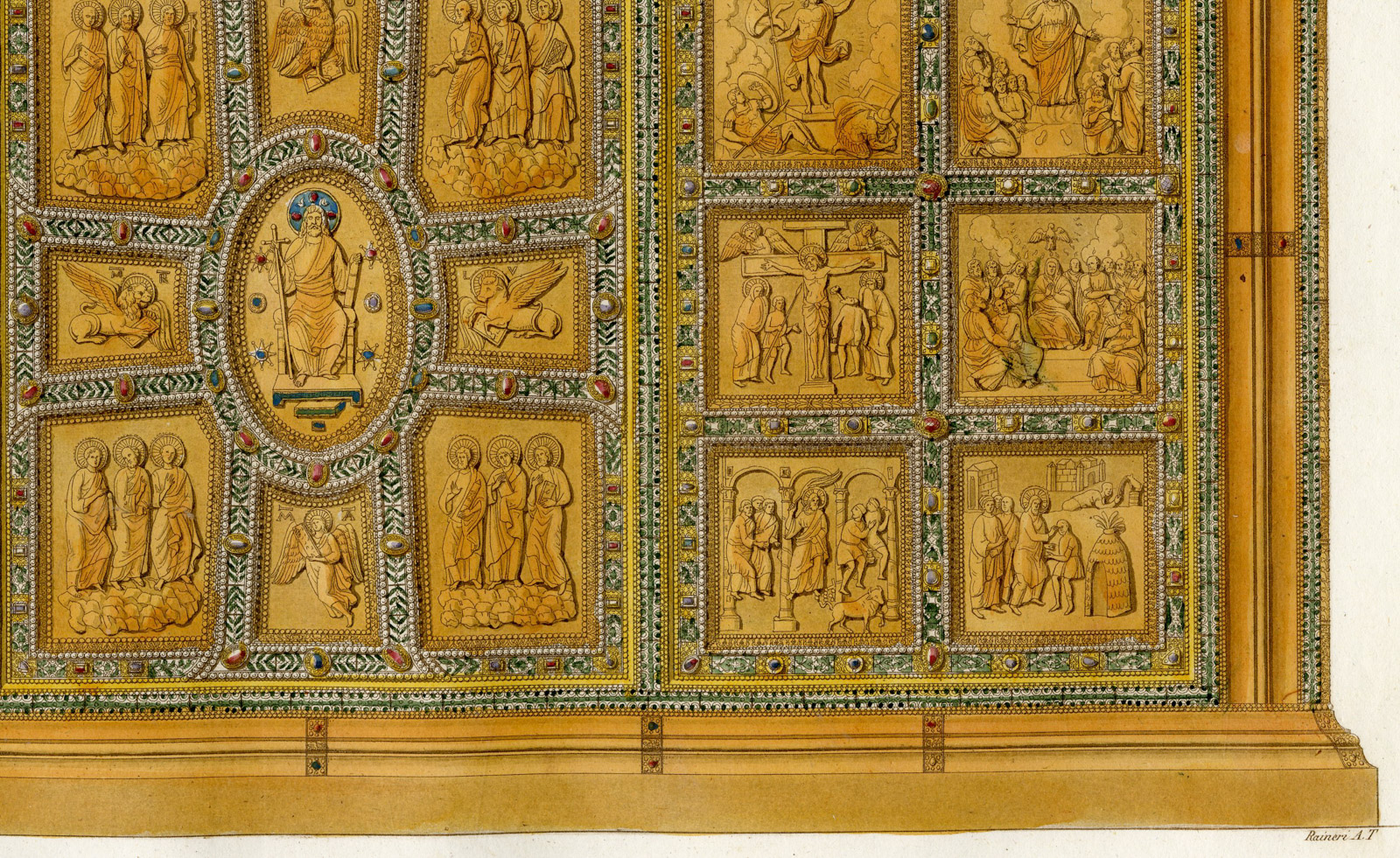 , Antique Print-MILAN-ALTAR-SAINT AMBROGIO-GOLD FRONT-PL.42-Raineri-Ferrario-1823, Pictura Antique Prints