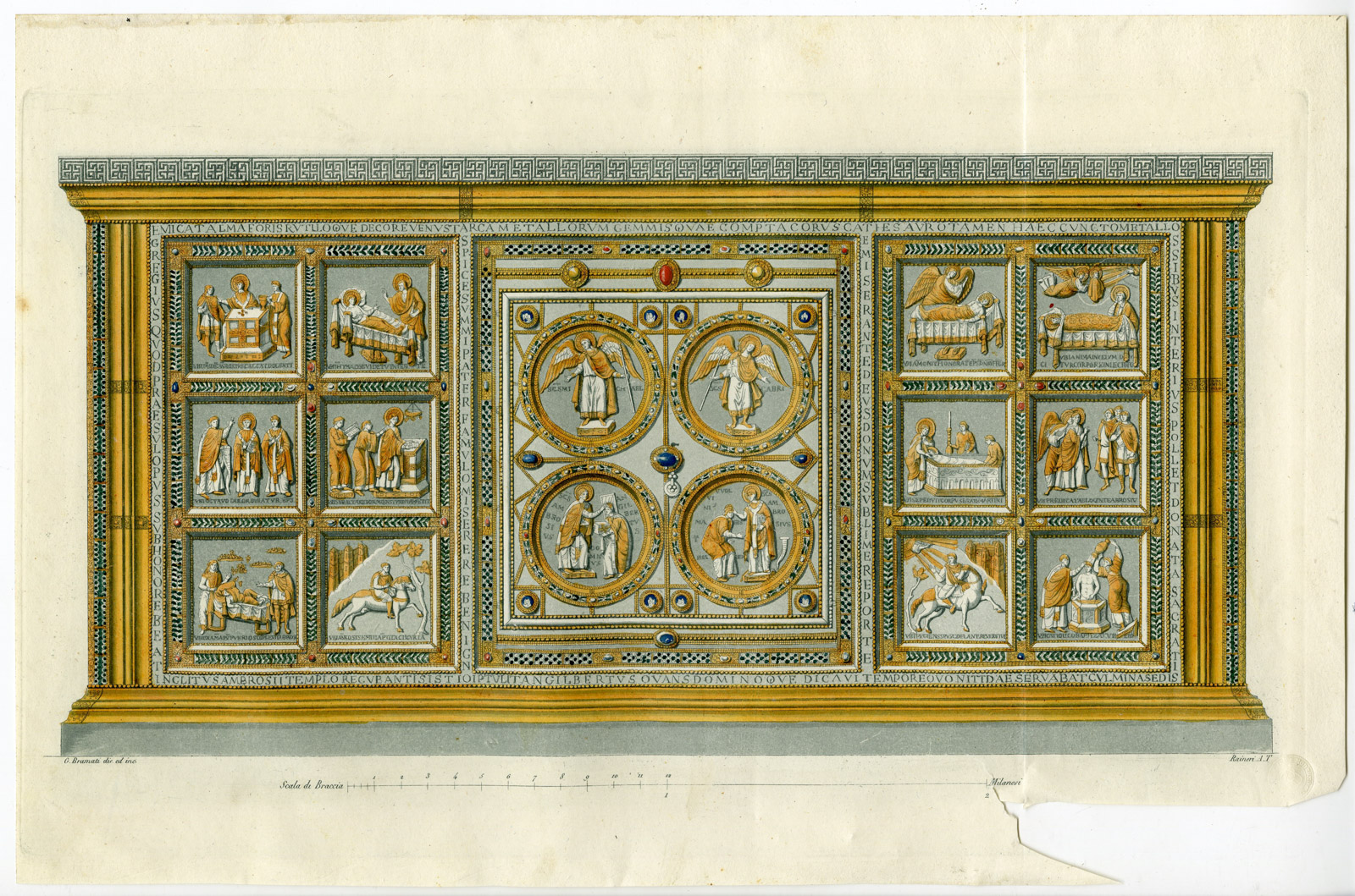 , Antique Print-MILAN-ALTAR-SAINT AMBROGIO -ITALY-PL.44-Bramati-Ferrario-1823, Pictura Antique Prints