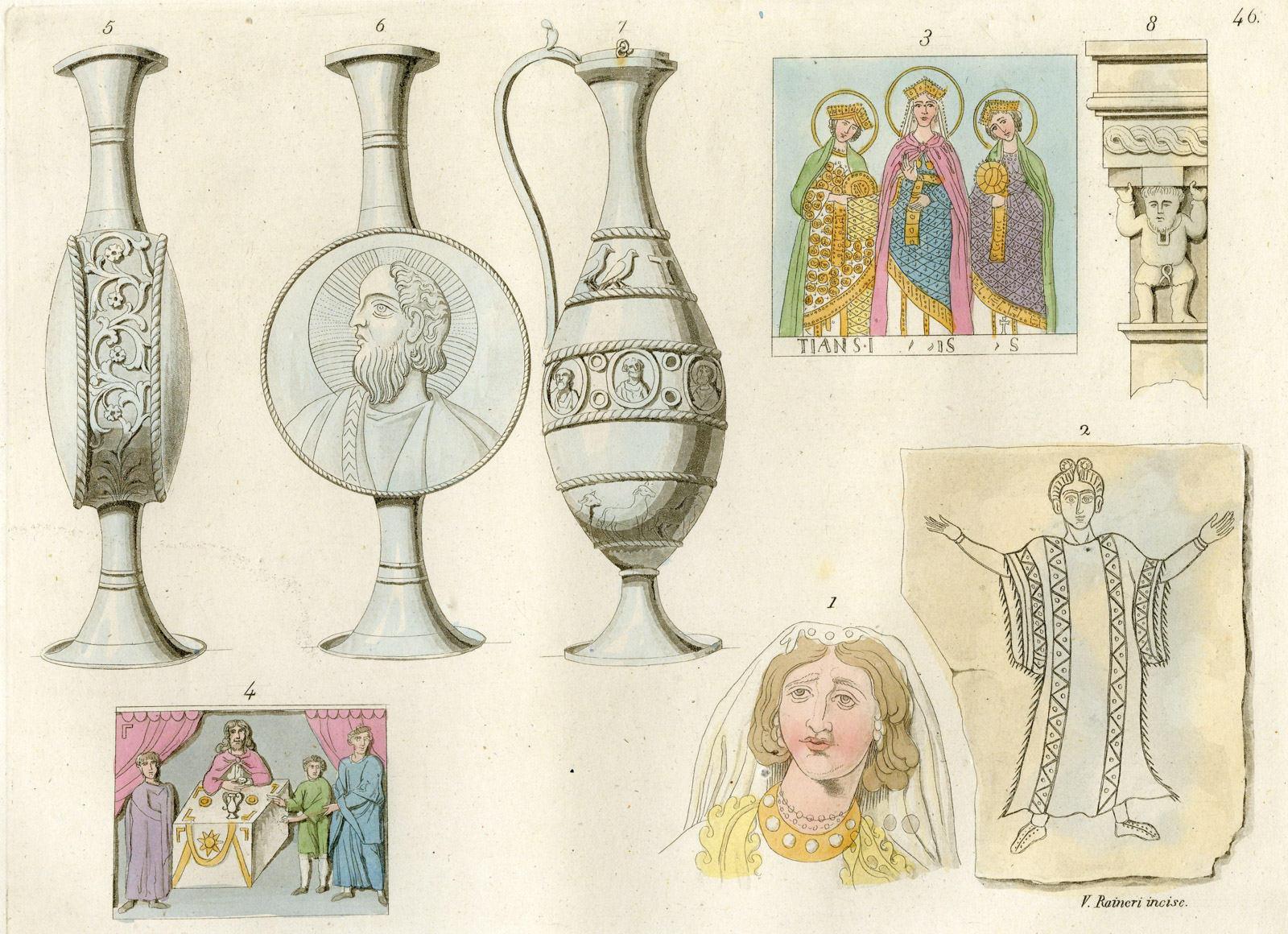 , Antique Print-VASE-CLOTHING-ITALY-PL.46-Raineri-Ferrario-1823, Pictura Antique Prints
