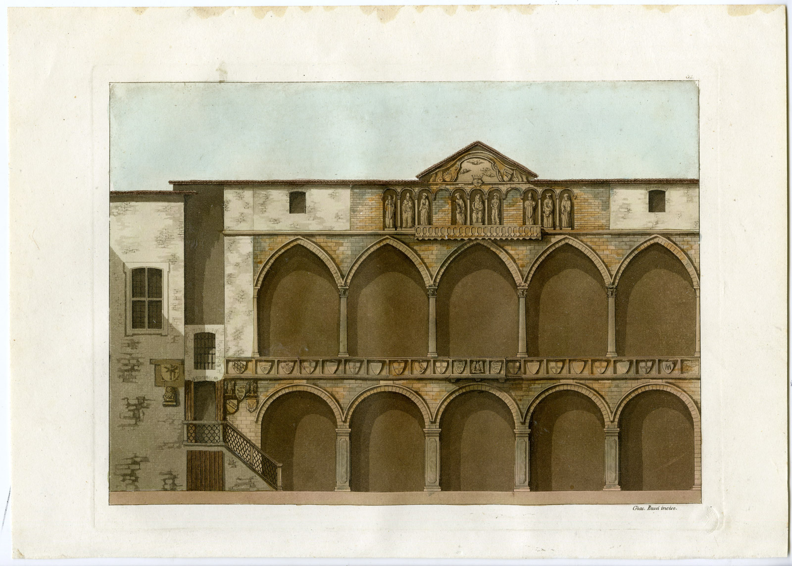 , Antique Print-PALACE-PODESTA-POTESTATE-MAGISTRATE-ITALY-P.51-Bussi-Ferrario-1823, Pictura Antique Prints