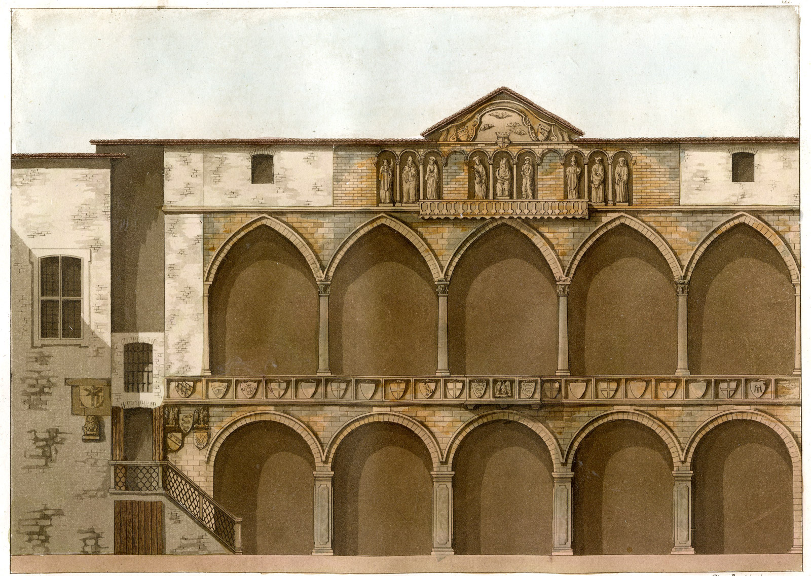 , Antique Print-PALACE-PODESTA-POTESTATE-MAGISTRATE-ITALY-P.51-Bussi-Ferrario-1823, Pictura Antique Prints
