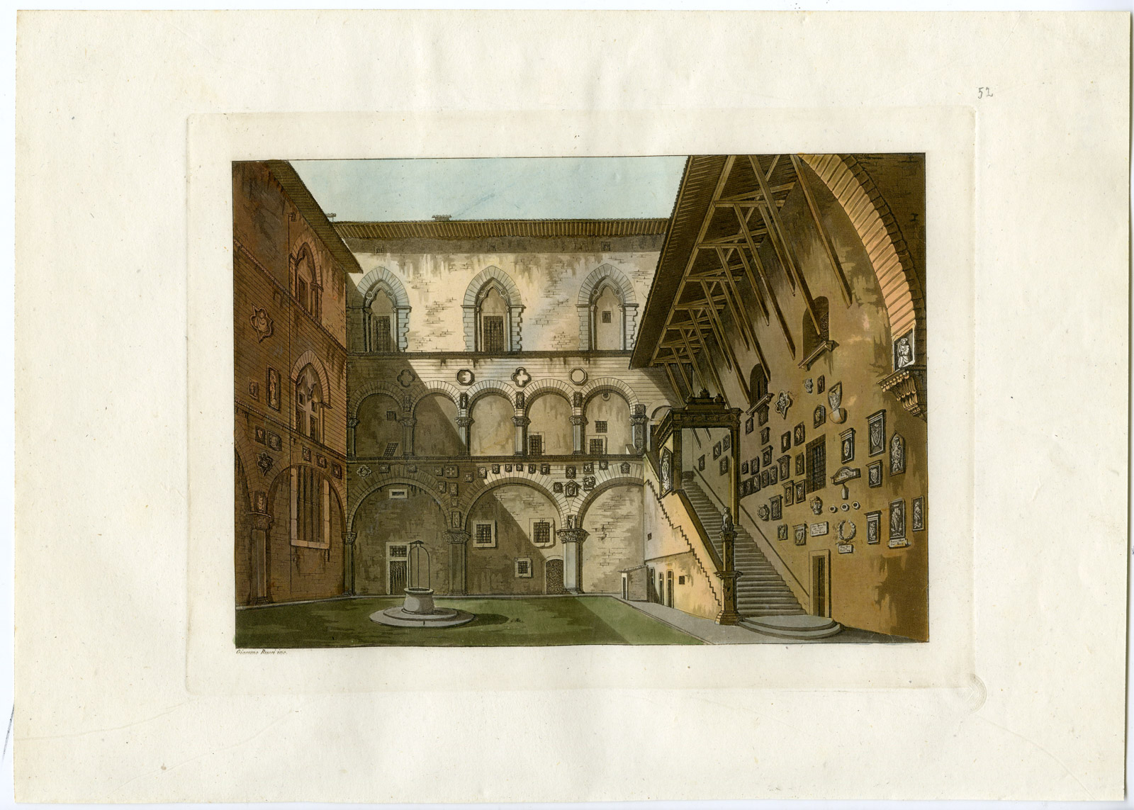 , Antique Print-PALACE-PODESTA-POTESTATE-FLORENCE-ITALY-PL. 52-Bussi-Ferrario-1823, Pictura Antique Prints