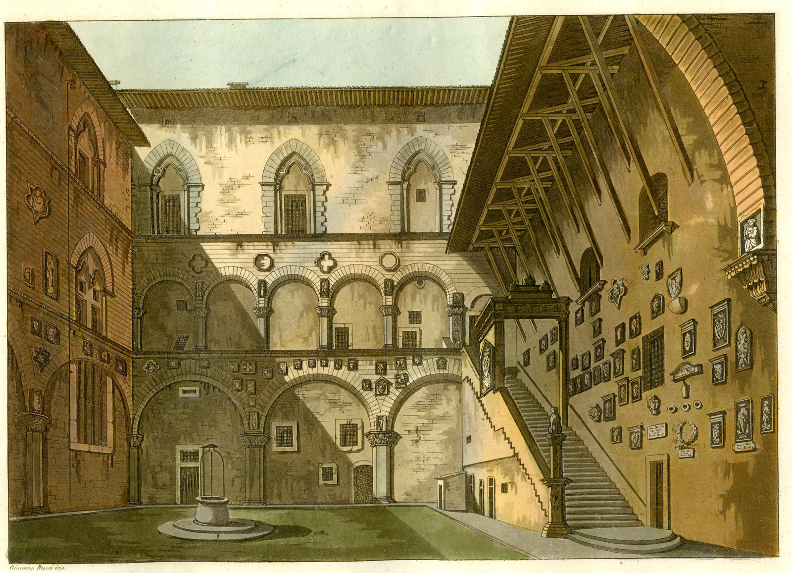 , Antique Print-PALACE-PODESTA-POTESTATE-FLORENCE-ITALY-PL. 52-Bussi-Ferrario-1823, Pictura Antique Prints