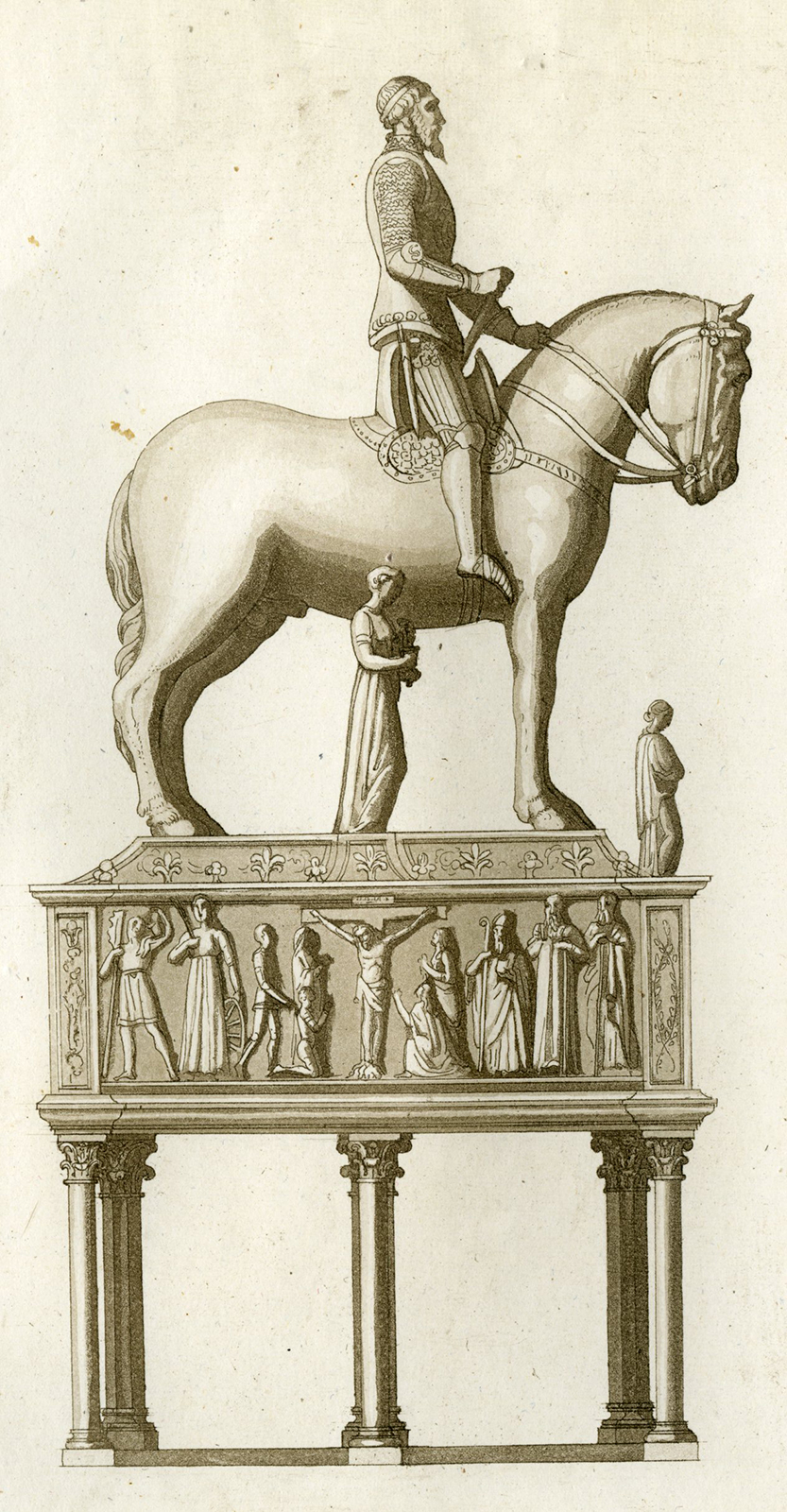, Antique Print-EQUASTRIAN-STATUE-BERNADO-VISCONTI-PL. 59-Bottigella-Ferrario-1823, Pictura Antique Prints