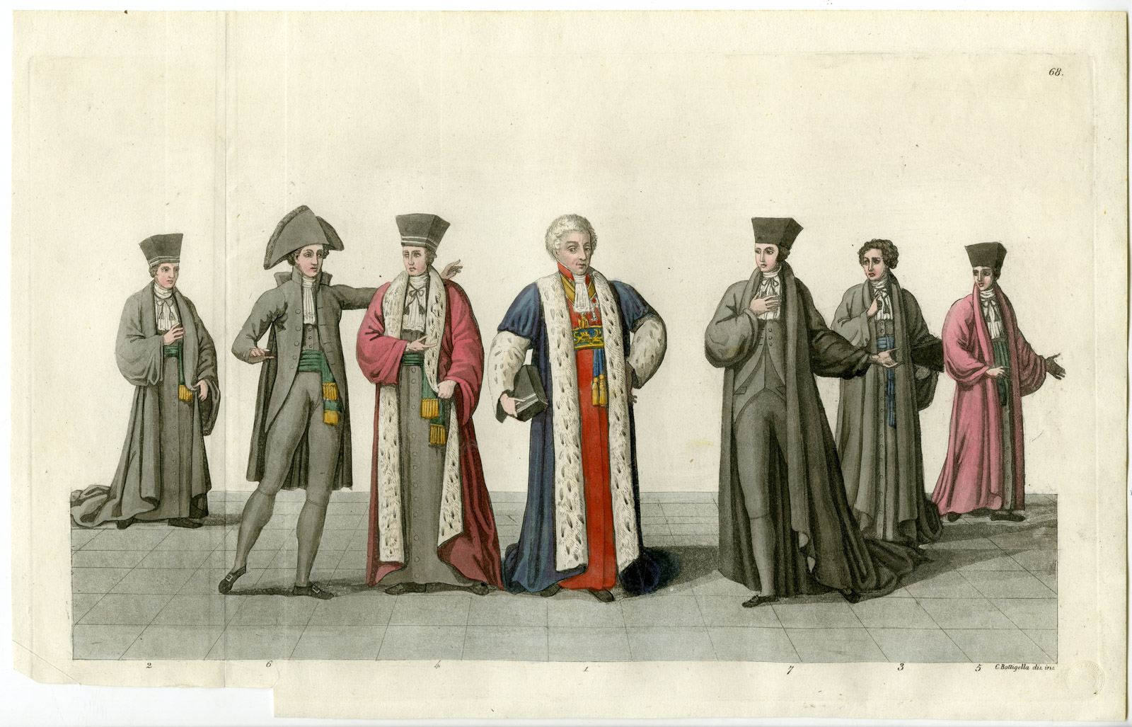 , Antique Print-JUDGES-PROSECUTOR-LAWYERS-ITALY-PL. 68-Bottigella-Ferrario-1823, Pictura Antique Prints