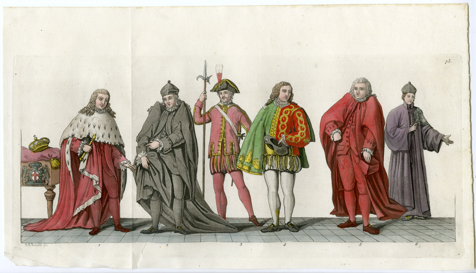 , Antique Print-DUKE-SENATOR-PAGES-GENOA-ITALY-PL. 73-Bonatti-Ferrario-1823, Pictura Antique Prints