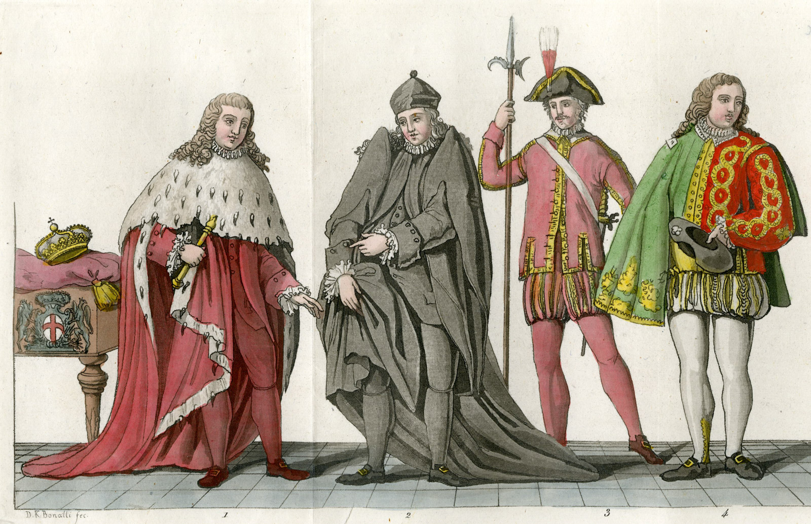 , Antique Print-DUKE-SENATOR-PAGES-GENOA-ITALY-PL. 73-Bonatti-Ferrario-1823, Pictura Antique Prints