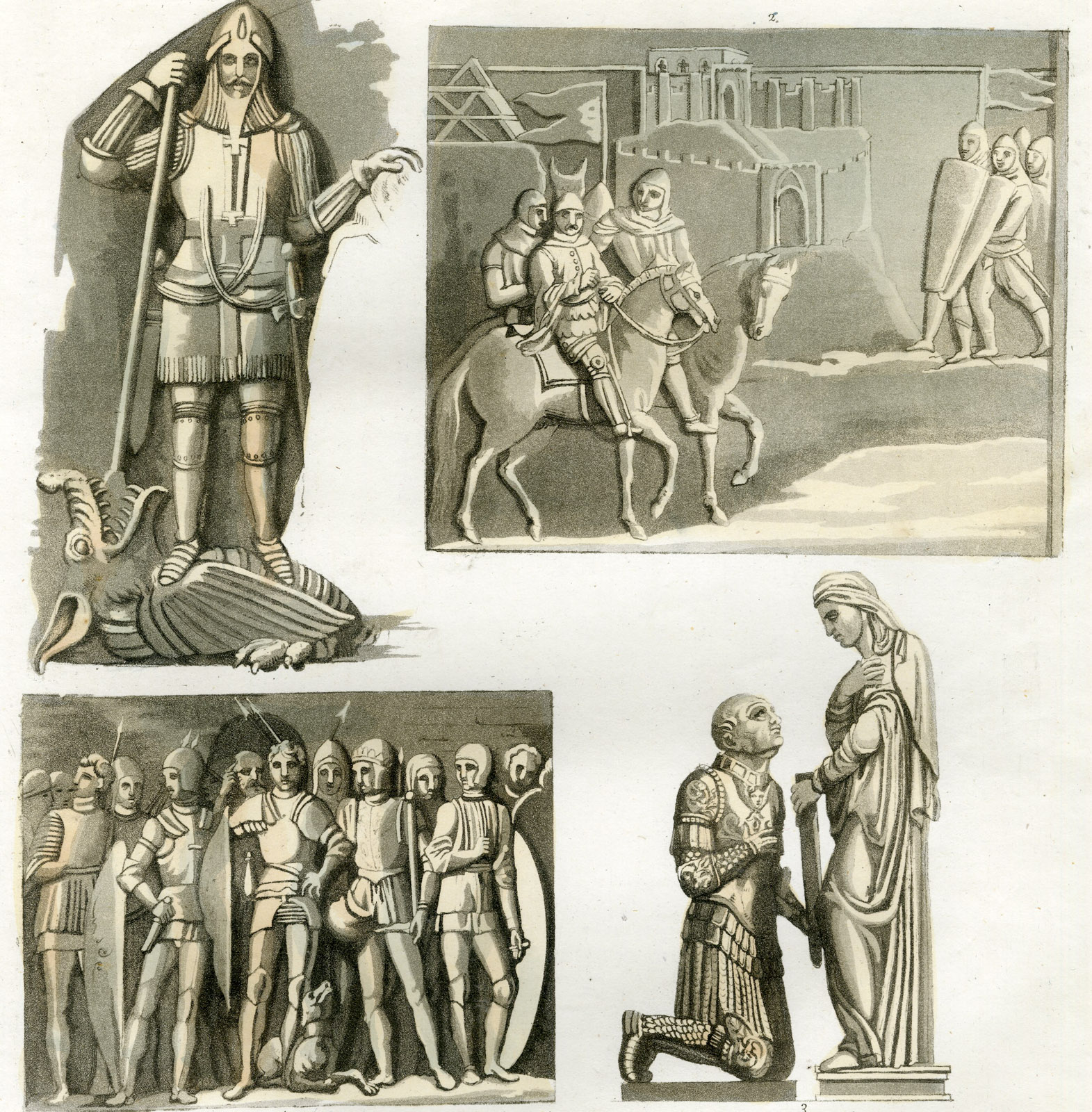 , Antique Print-ARMOR-MONUMENTS-KNIGHTS-ITALY-PL. 77-Gallina-Ferrario-1823, Pictura Antique Prints
