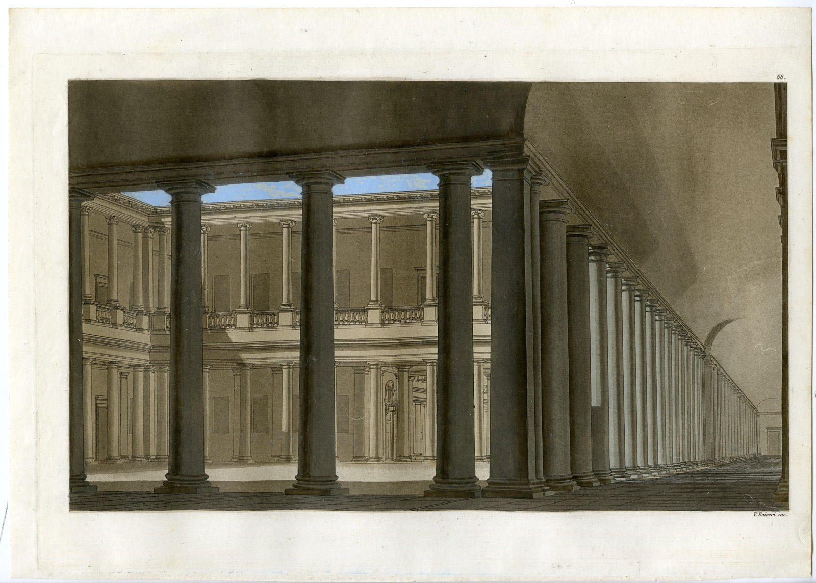 , Antique Print-ARCHITECTURE-COLLEGIO-ELVETICO-MILAN-PL. 88-Raineri-Ferrario-1823, Pictura Antique Prints