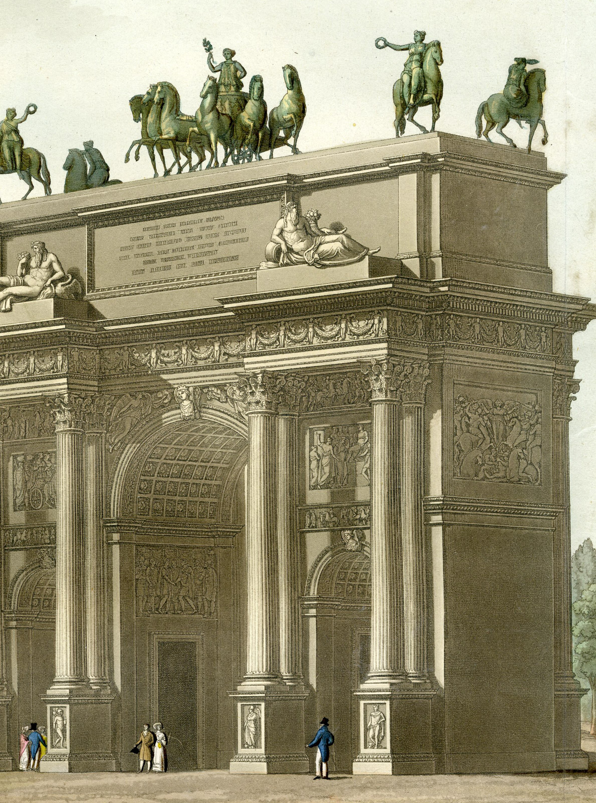 , Antique Print-TRIUMPHAL-ARCH-SIMPLON-SEMPIONE-MILAN-PL. 92-Bramati-Ferrario-1823, Pictura Antique Prints