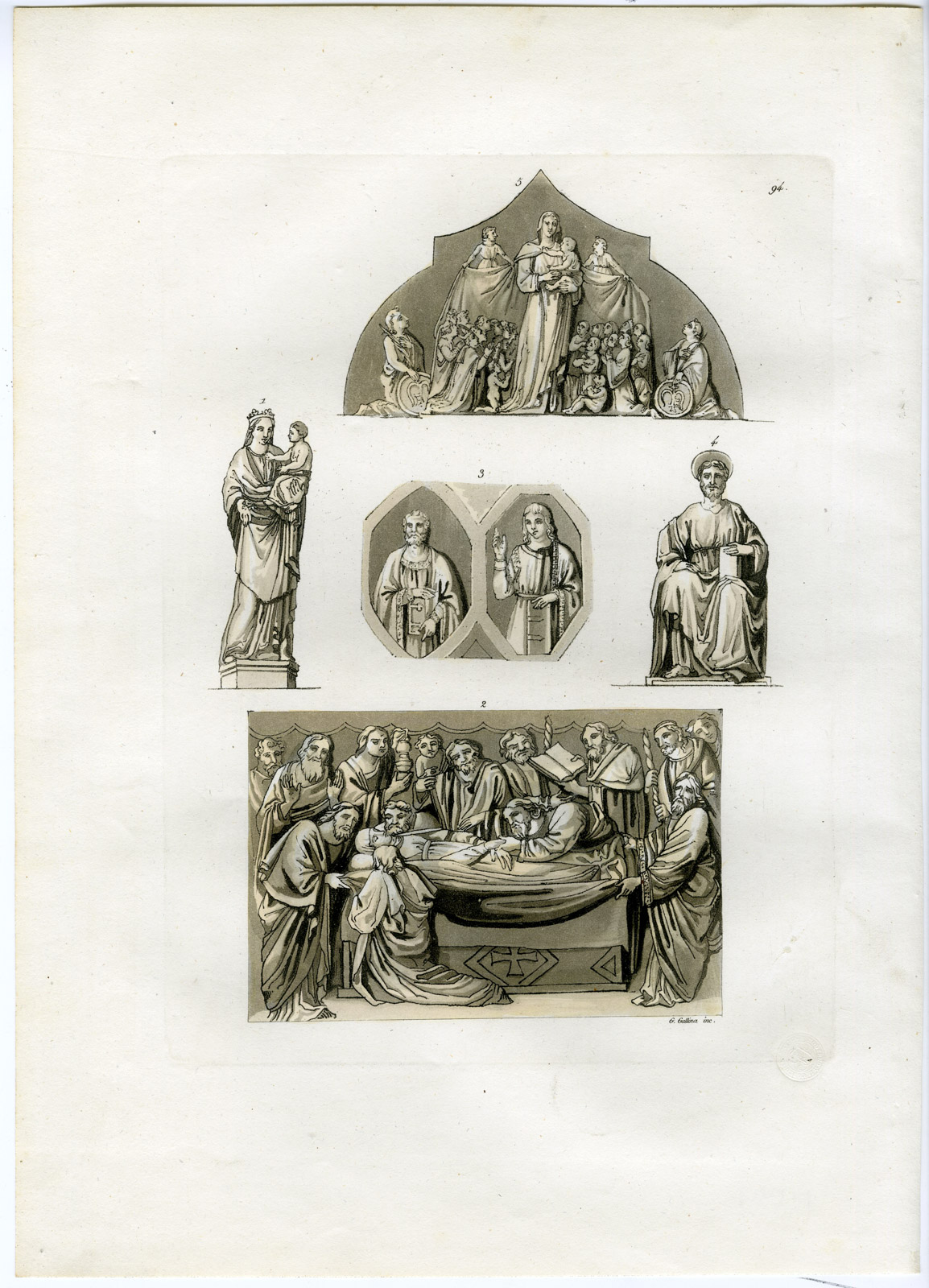 , Antique Print-SCULPTURES-PISANO-MARGARITONE D’AREZZO-PL.94-Gallina-Ferrario-1823, Pictura Antique Prints