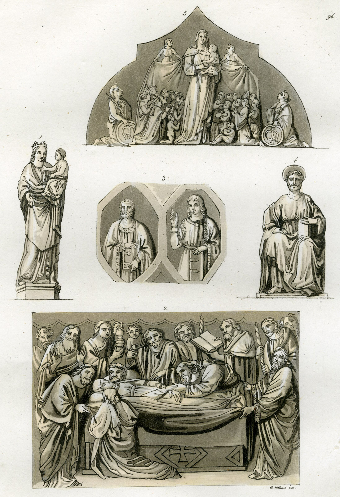 , Antique Print-SCULPTURES-PISANO-MARGARITONE D’AREZZO-PL.94-Gallina-Ferrario-1823, Pictura Antique Prints