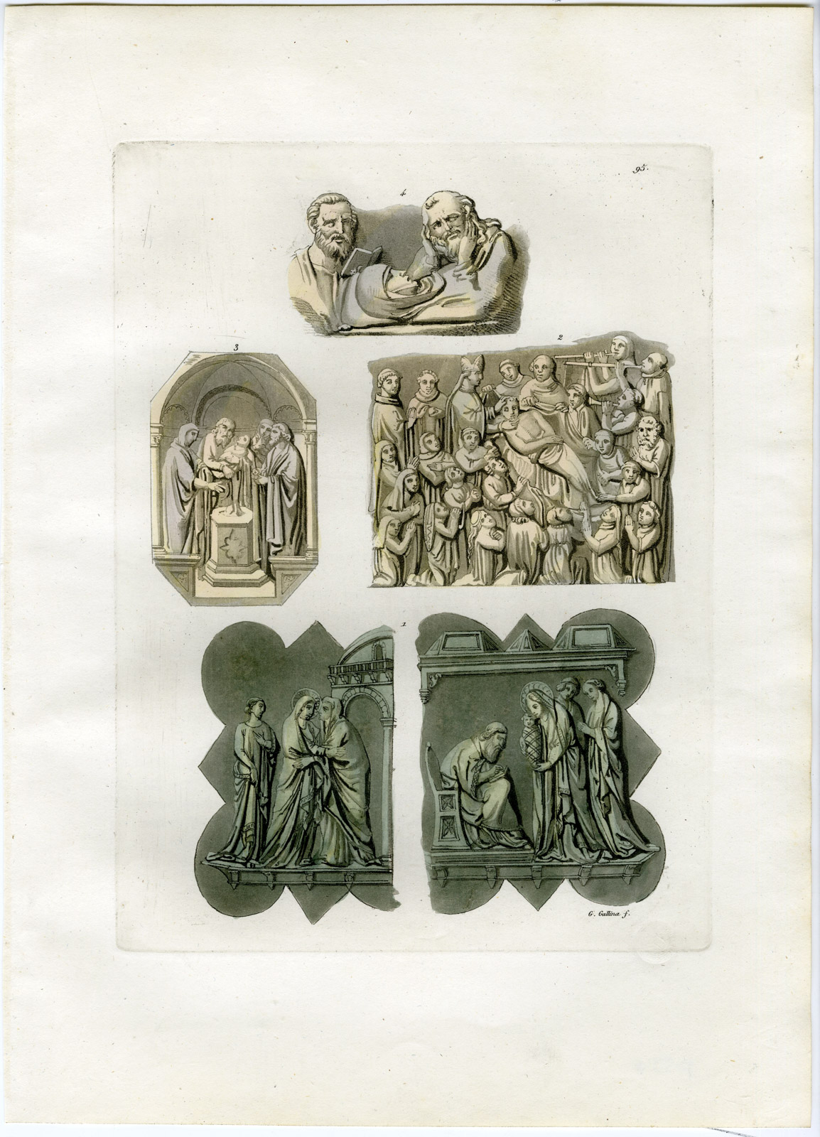 , Antique Print-SCULPTURES-PISANO-BALDUCCIO DA PISANO-PL. 95-Gallina-Ferrario-1823, Pictura Antique Prints