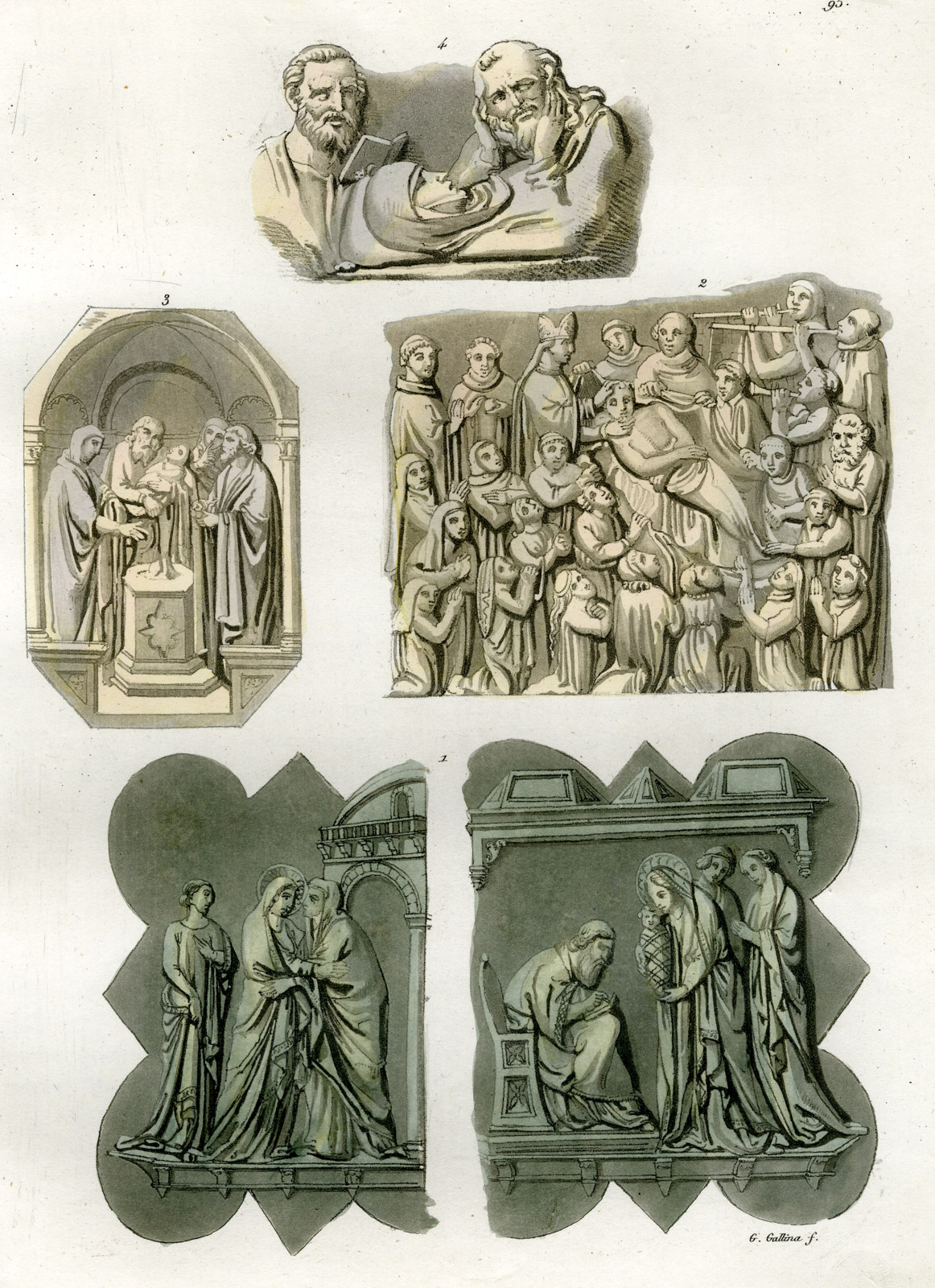 , Antique Print-SCULPTURES-PISANO-BALDUCCIO DA PISANO-PL. 95-Gallina-Ferrario-1823, Pictura Antique Prints