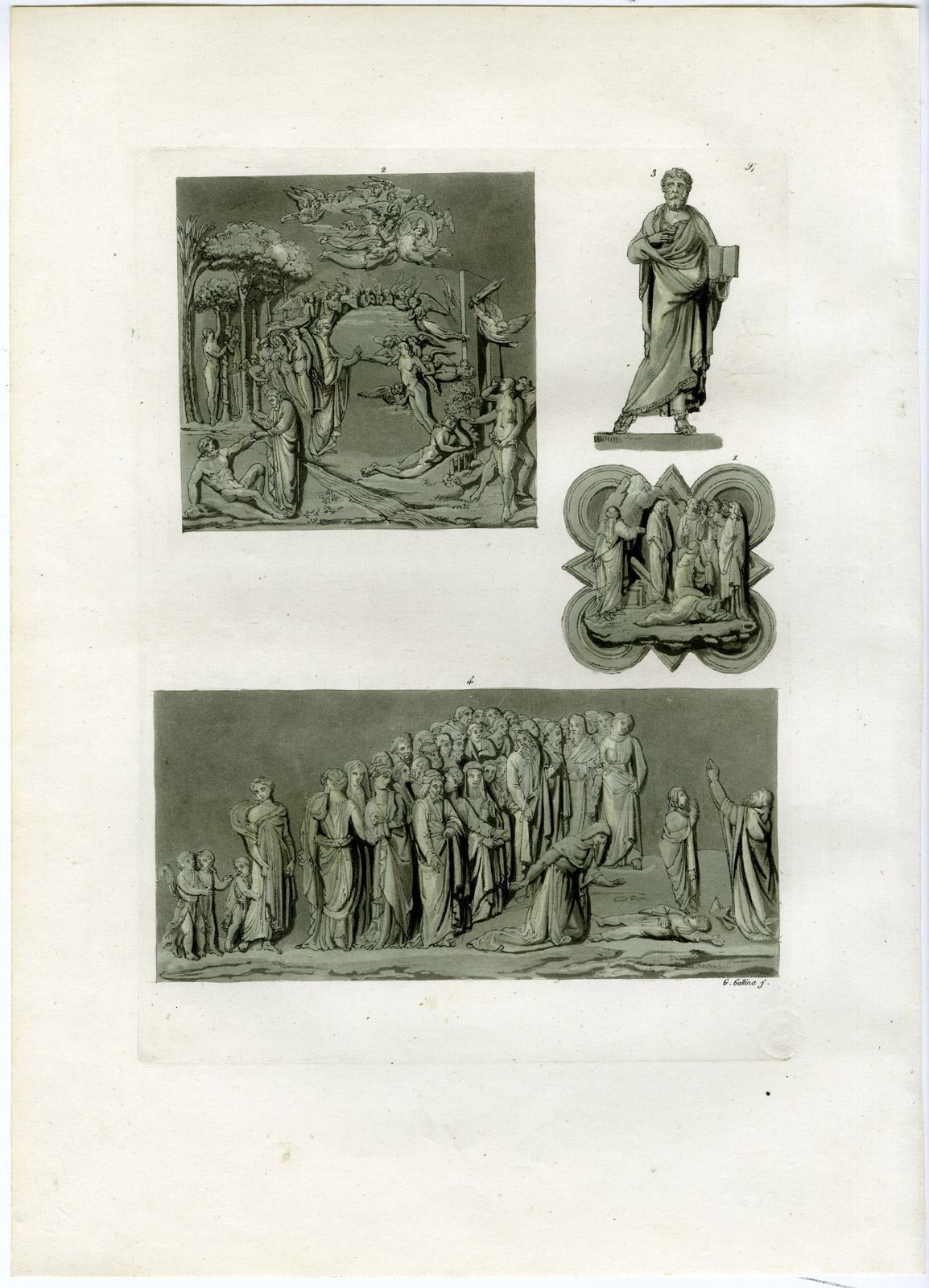 , Antique Print-SCULPTURES- LORENZO GHIBERTI-ITALY-PL. 97-Gallina-Ferrario-1823, Pictura Antique Prints