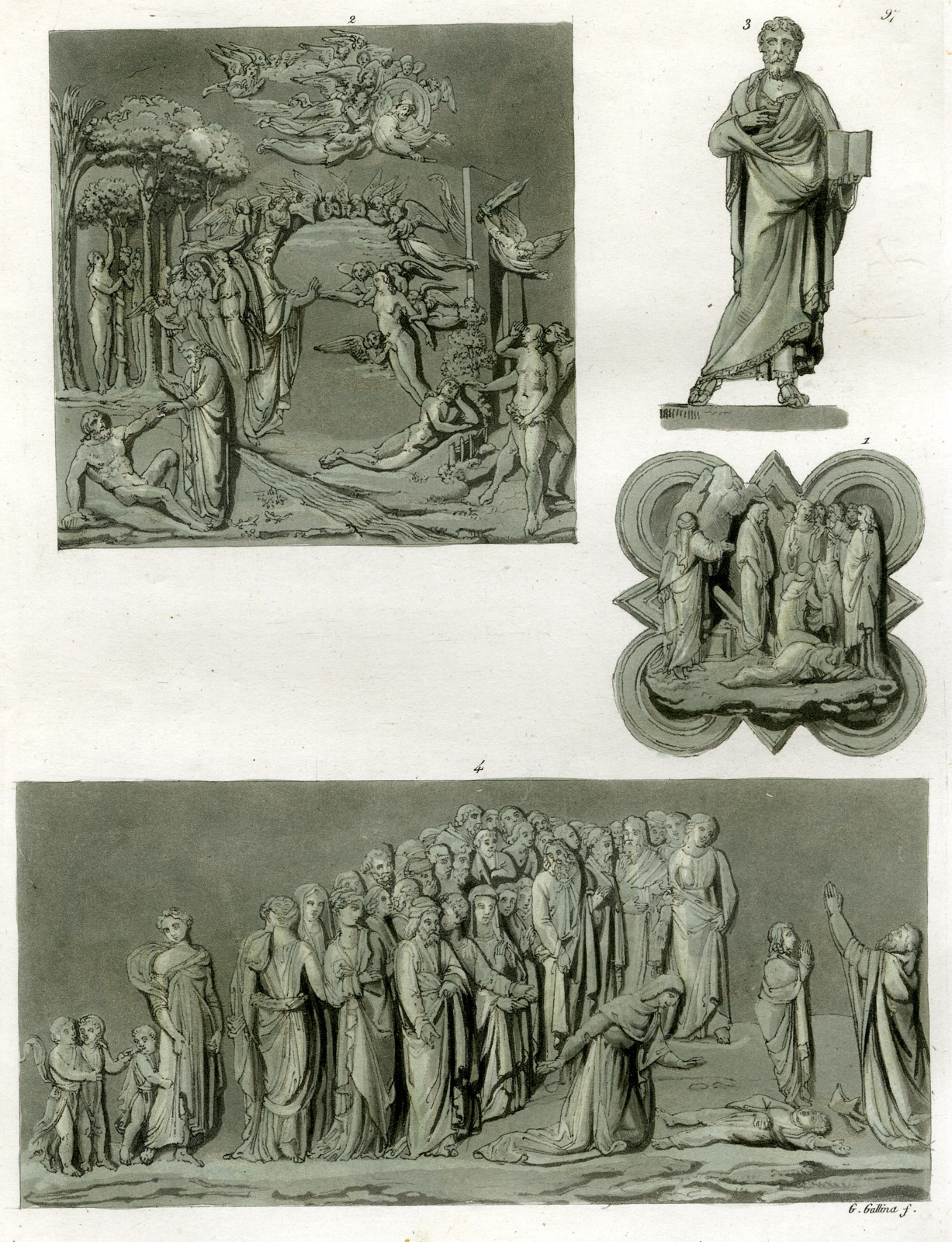 , Antique Print-SCULPTURES- LORENZO GHIBERTI-ITALY-PL. 97-Gallina-Ferrario-1823, Pictura Antique Prints
