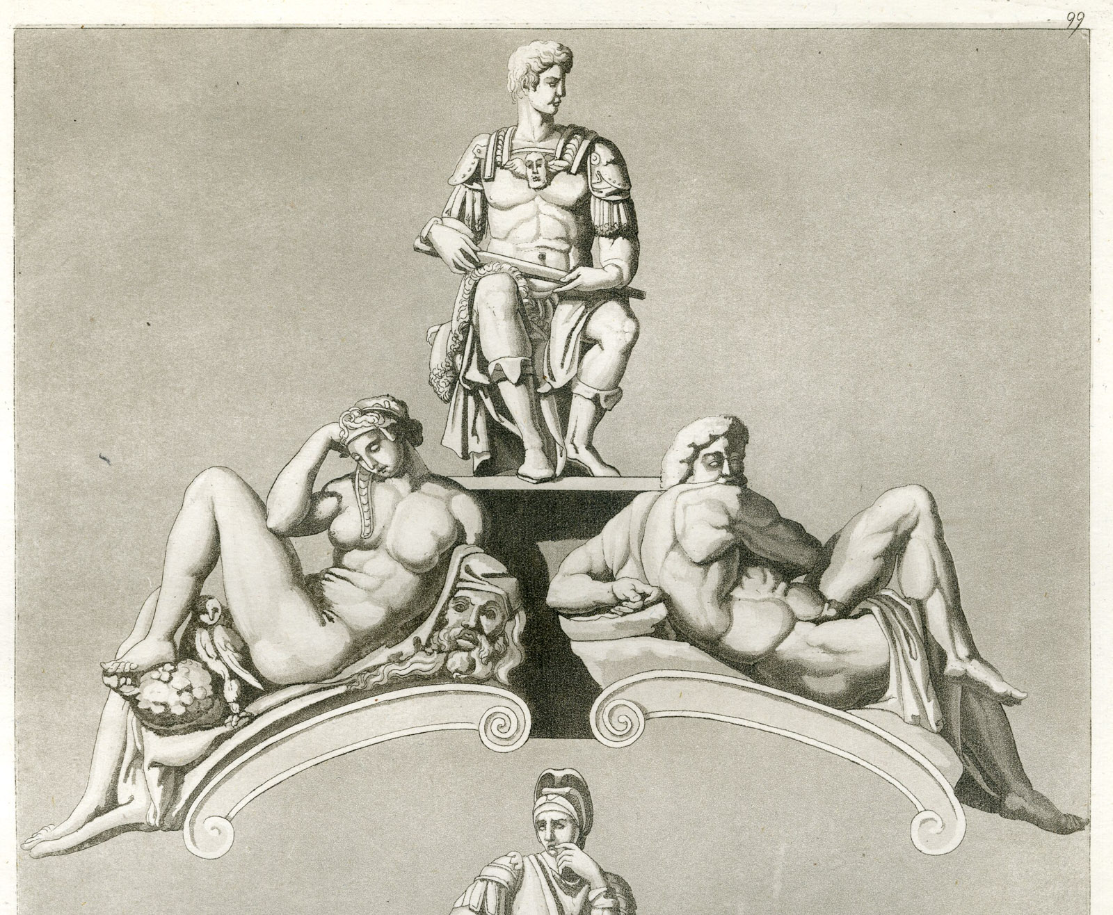 , Antique Print-SCULPTURES-TOMB-MEDICEI- MEDICI-ITALY-PL. 99-Bonatti-Ferrario-1823, Pictura Antique Prints