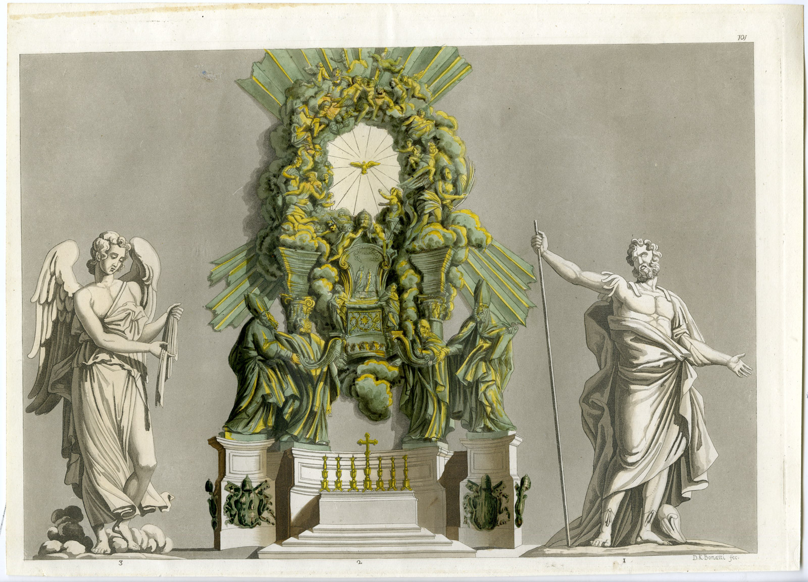 , Antique Print-SCULPTURES-VATICAN-BERNINI-LONGINO-ITALY-101-Bonatti-Ferrario-1823, Pictura Antique Prints