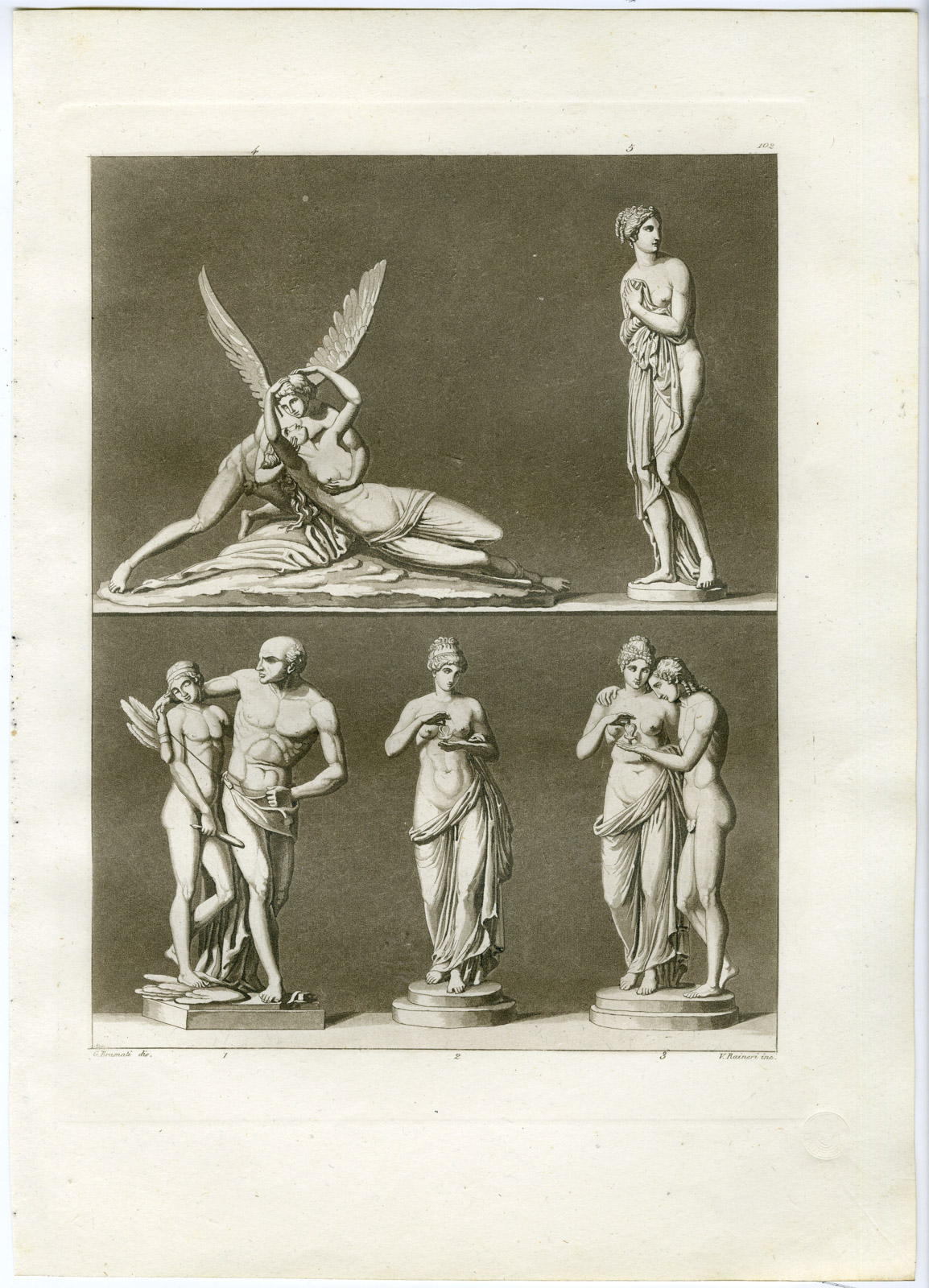 , Antique Print-ANTONIO-CANOVA-PYSCHE-CUPID-ITALY-PL. 102-Bramati-Ferrario-1823, Pictura Antique Prints