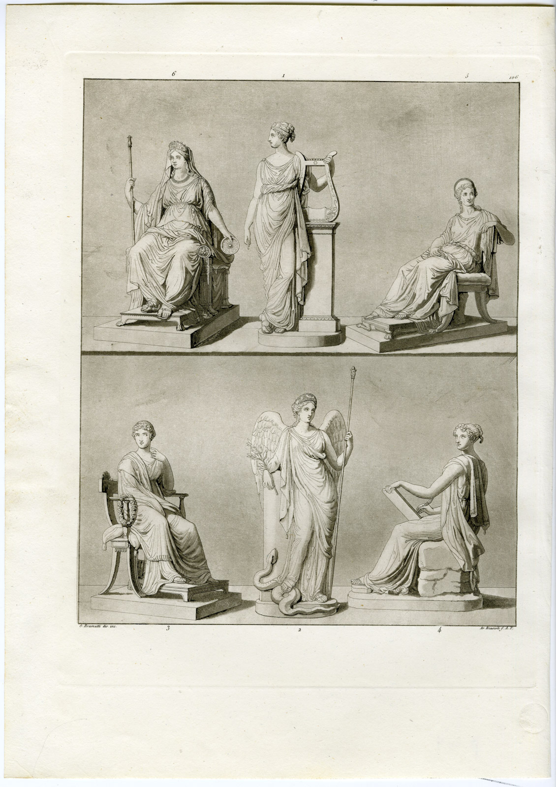 , Antique Print-GREEK MYTHOLOGY-TERPISCHORE-PEACE-ITALY-P106-Bramati-Ferrario-1823, Pictura Antique Prints