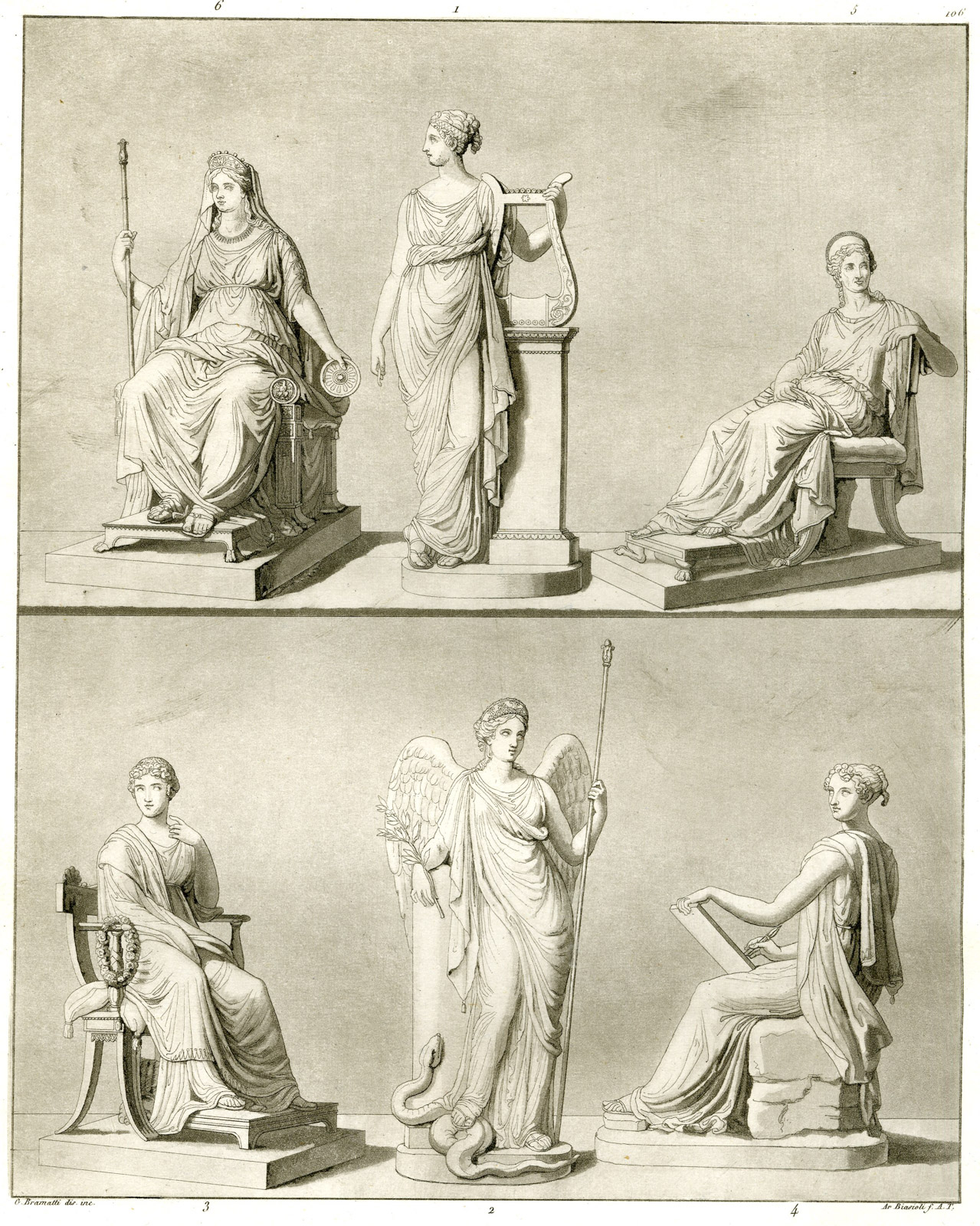 , Antique Print-GREEK MYTHOLOGY-TERPISCHORE-PEACE-ITALY-P106-Bramati-Ferrario-1823, Pictura Antique Prints