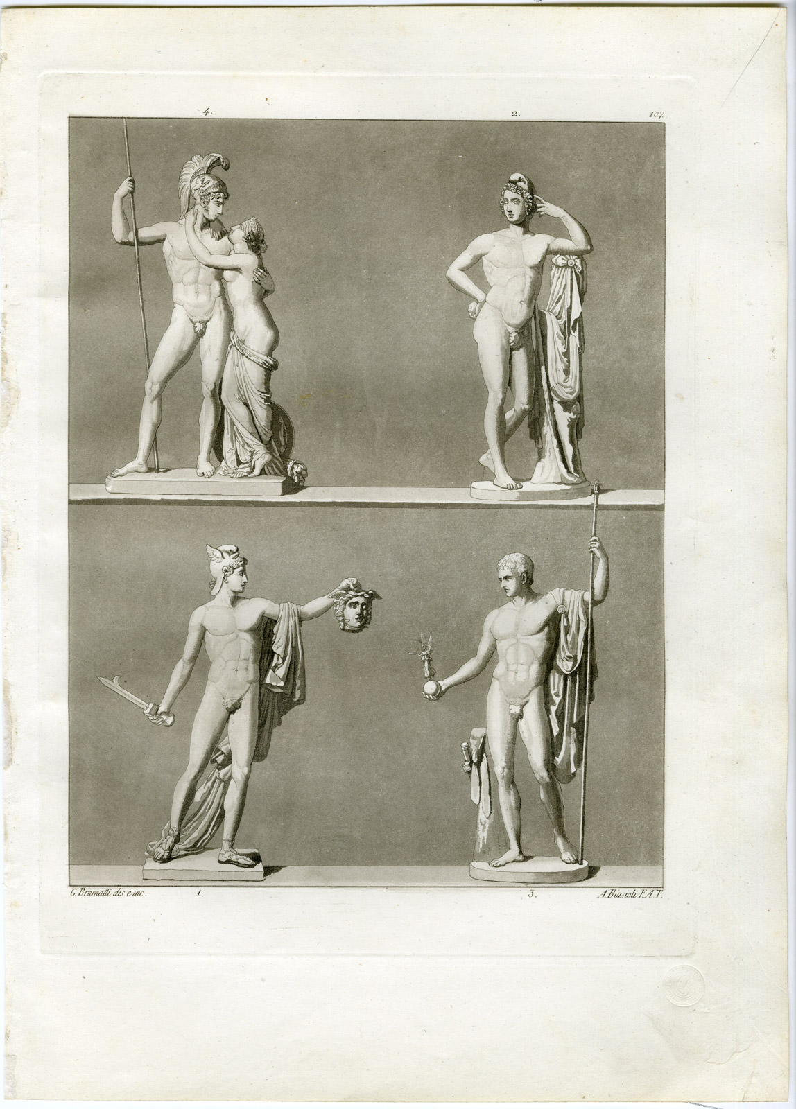 , Antique Print-PERSEUS-VENUS-GREEK MYTHOLOGY-PARIS-PL. 107-Bramati-Ferrario-1823, Pictura Antique Prints