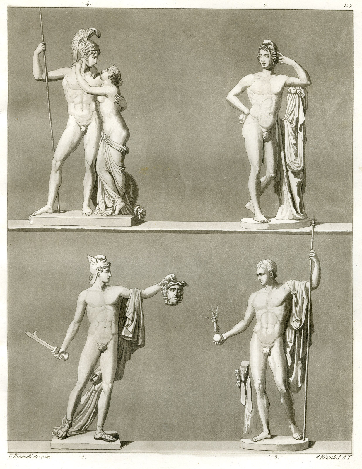 , Antique Print-PERSEUS-VENUS-GREEK MYTHOLOGY-PARIS-PL. 107-Bramati-Ferrario-1823, Pictura Antique Prints