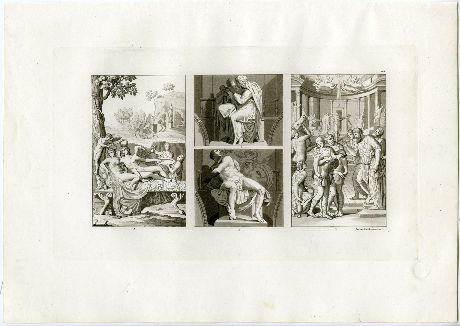 , Antique Print-FRESCO-MICHELANGELO-ROMANO-PL. 115-Bramati & Raineri-Ferrario-1823, Pictura Antique Prints