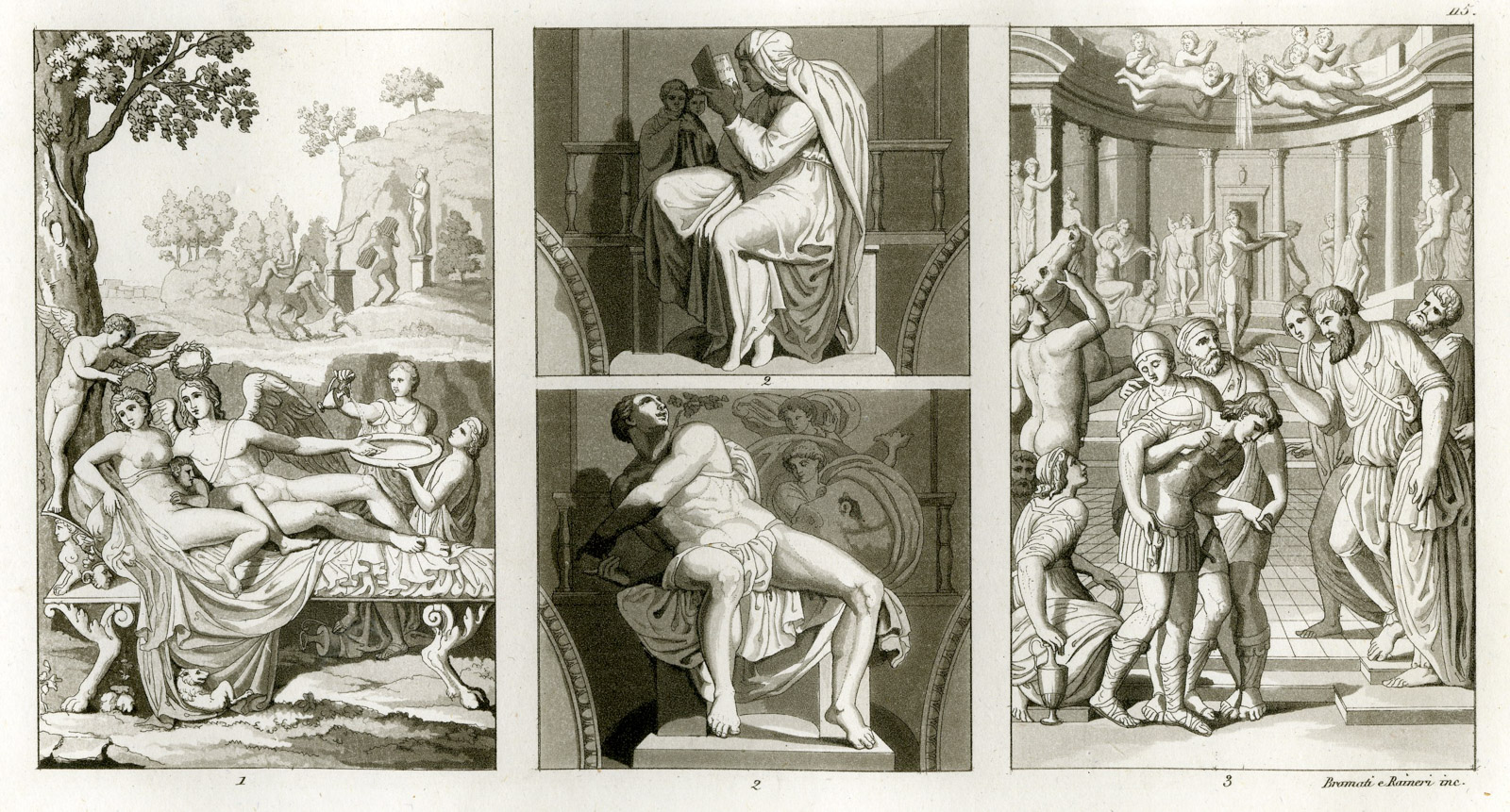 , Antique Print-FRESCO-MICHELANGELO-ROMANO-PL. 115-Bramati & Raineri-Ferrario-1823, Pictura Antique Prints
