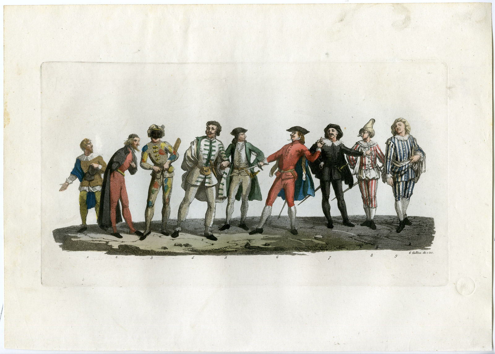, Antique Print-ITALIAN CHARACTER MIMICS-COMMEDIA-PL.120-Gallina-Ferrario-1823, Pictura Antique Prints
