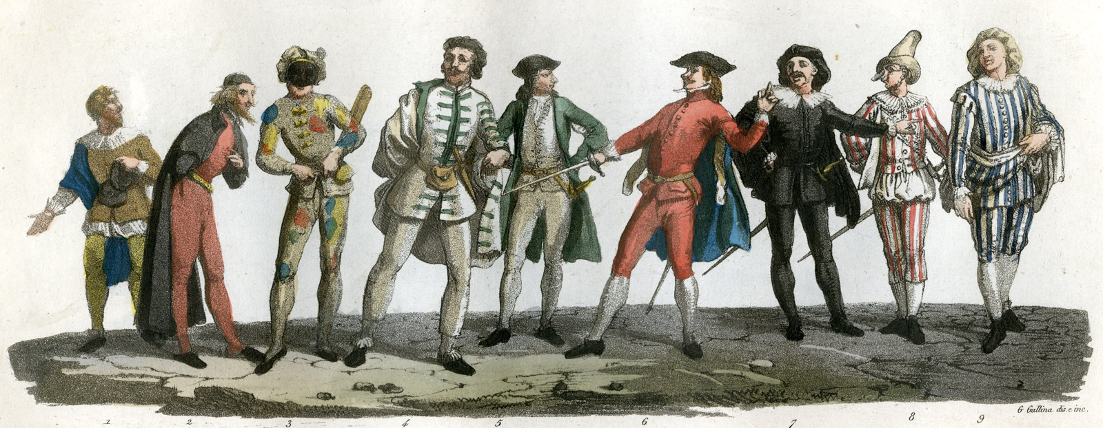 , Antique Print-ITALIAN CHARACTER MIMICS-COMMEDIA-PL.120-Gallina-Ferrario-1823, Pictura Antique Prints