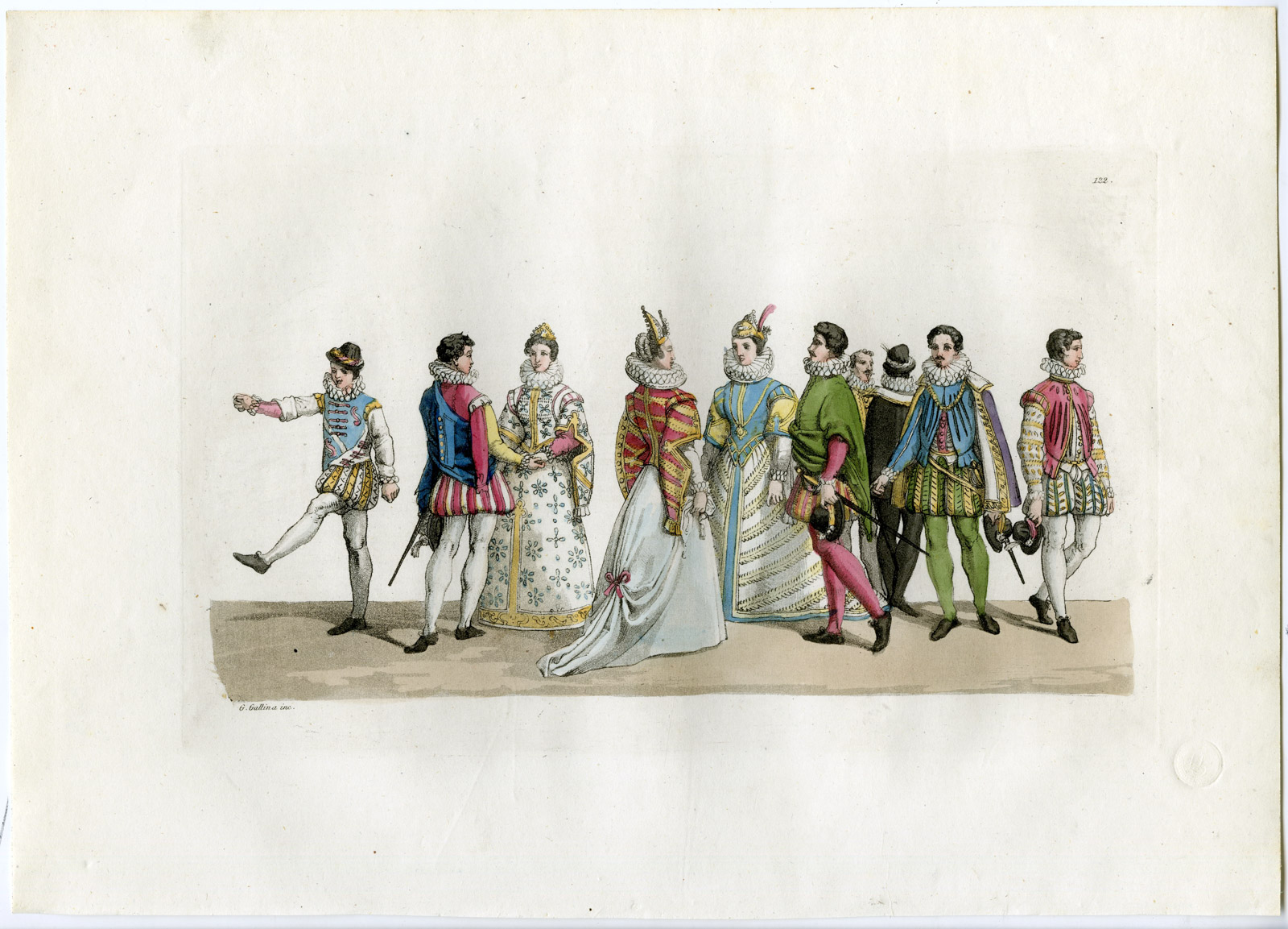 , Antique Print-ITALIANS-16TH CENTURYDANCING-ITALY-PL.122-Gallina-Ferrario-1823, Pictura Antique Prints