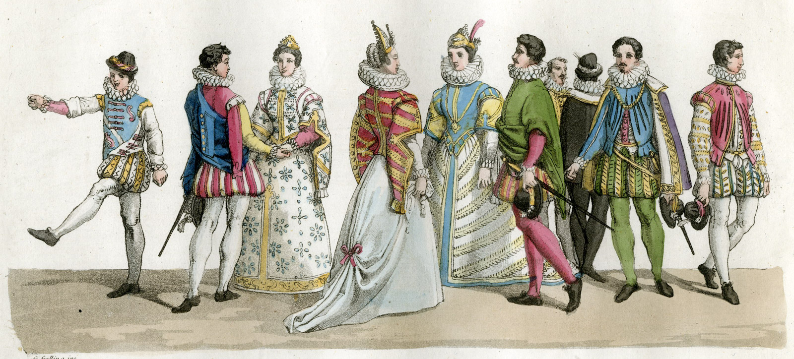 , Antique Print-ITALIANS-16TH CENTURYDANCING-ITALY-PL.122-Gallina-Ferrario-1823, Pictura Antique Prints