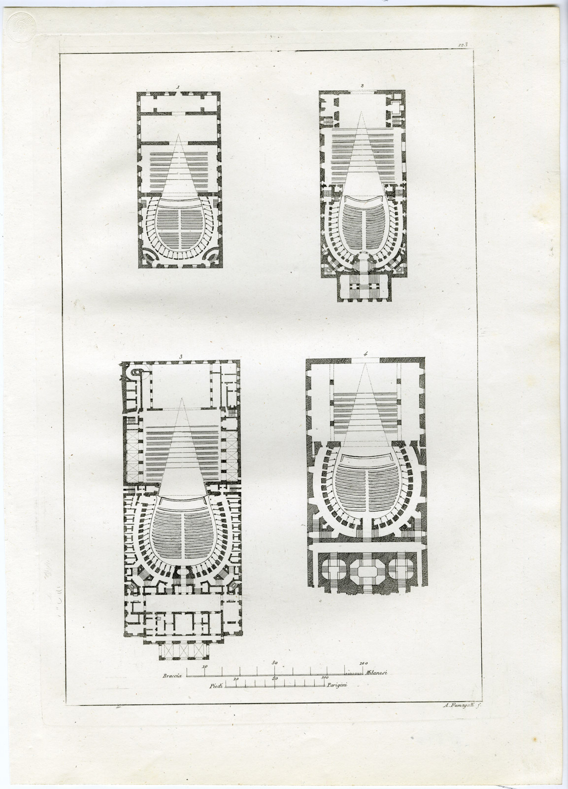 , Antique Print-ARCHITECTURE-MAIN THEATERS-ITALY-PL.123-Fumagalli-Ferrario-1823, Pictura Antique Prints