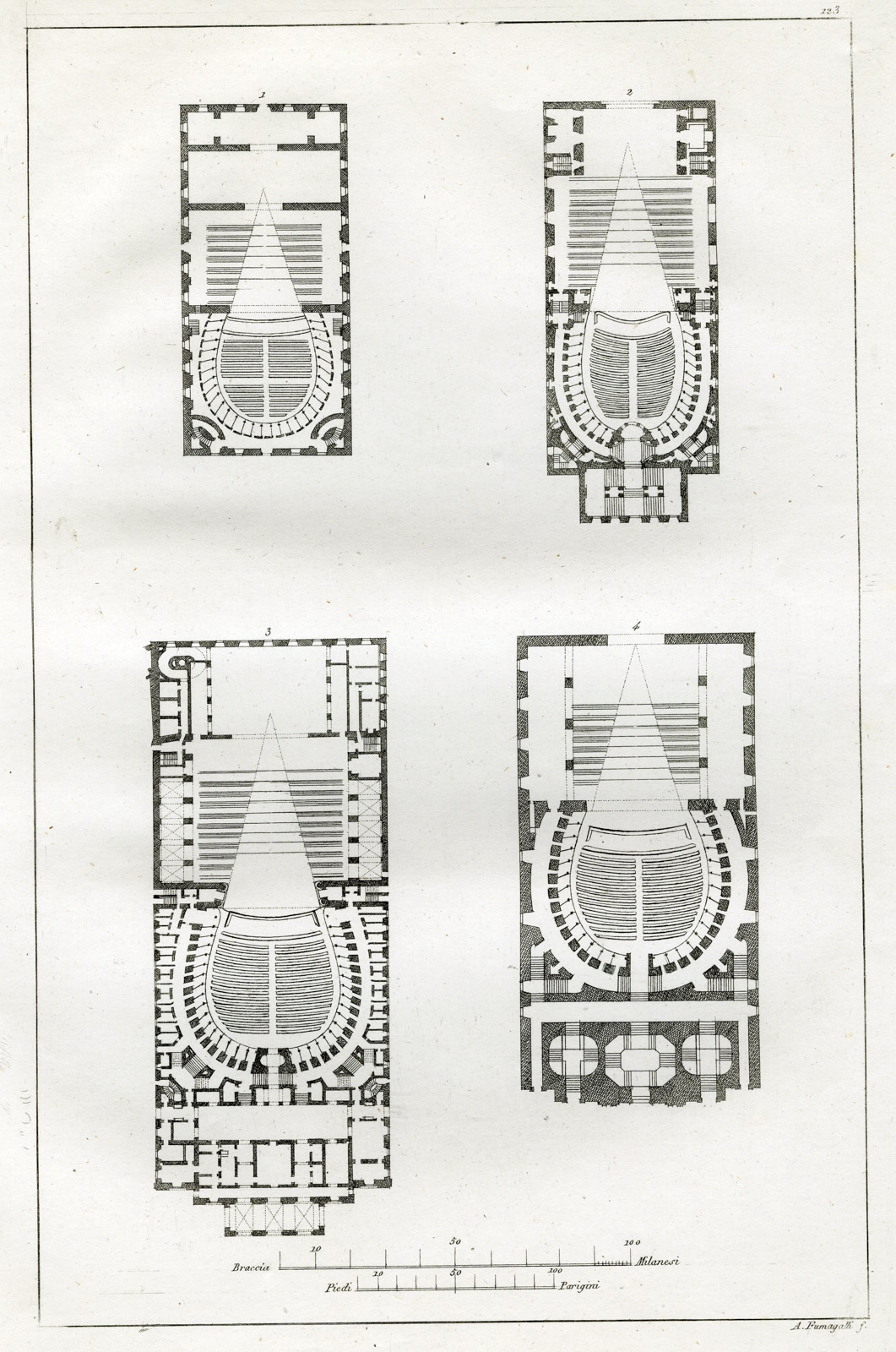 , Antique Print-ARCHITECTURE-MAIN THEATERS-ITALY-PL.123-Fumagalli-Ferrario-1823, Pictura Antique Prints