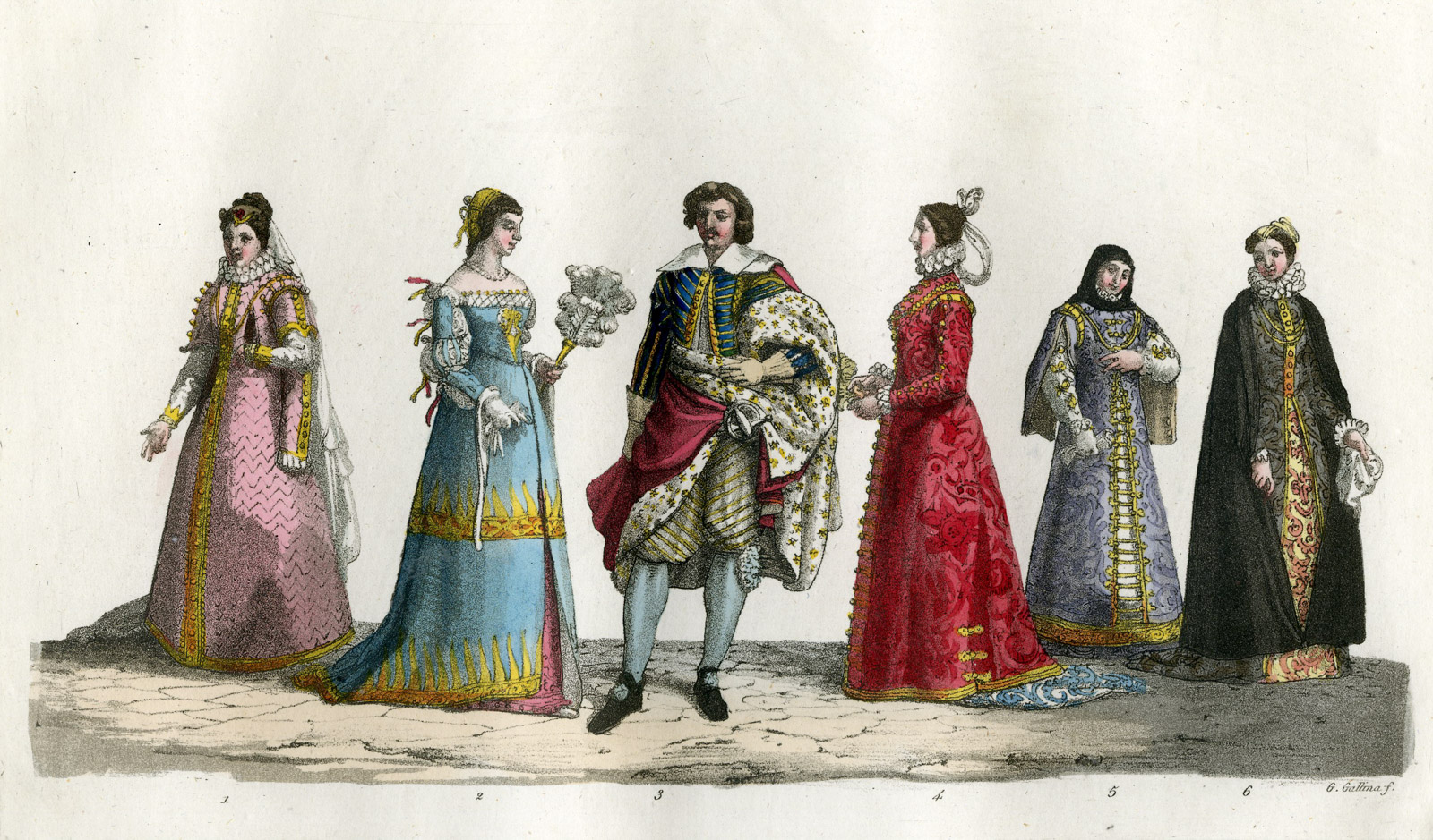 Pco 1747220 20kopie 416x244 Antique Print-CLOTHES-MIDDLE AGES-RENAISSANCE-MILAN-PL.128-Gallina-Ferrario-1823 - Image 2