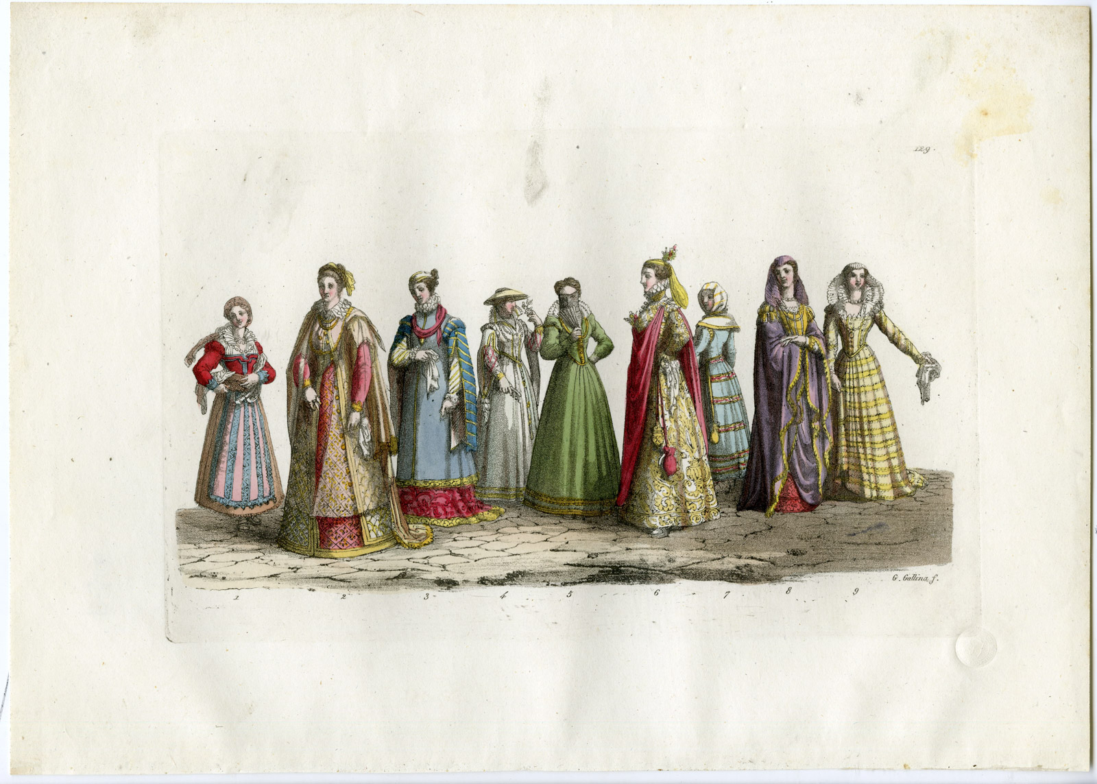 , Antique Print-CLOTHES-MANTUA-GENOA-FLORENCE-ITALY-PL.129-Gallina-Ferrario-1823, Pictura Antique Prints