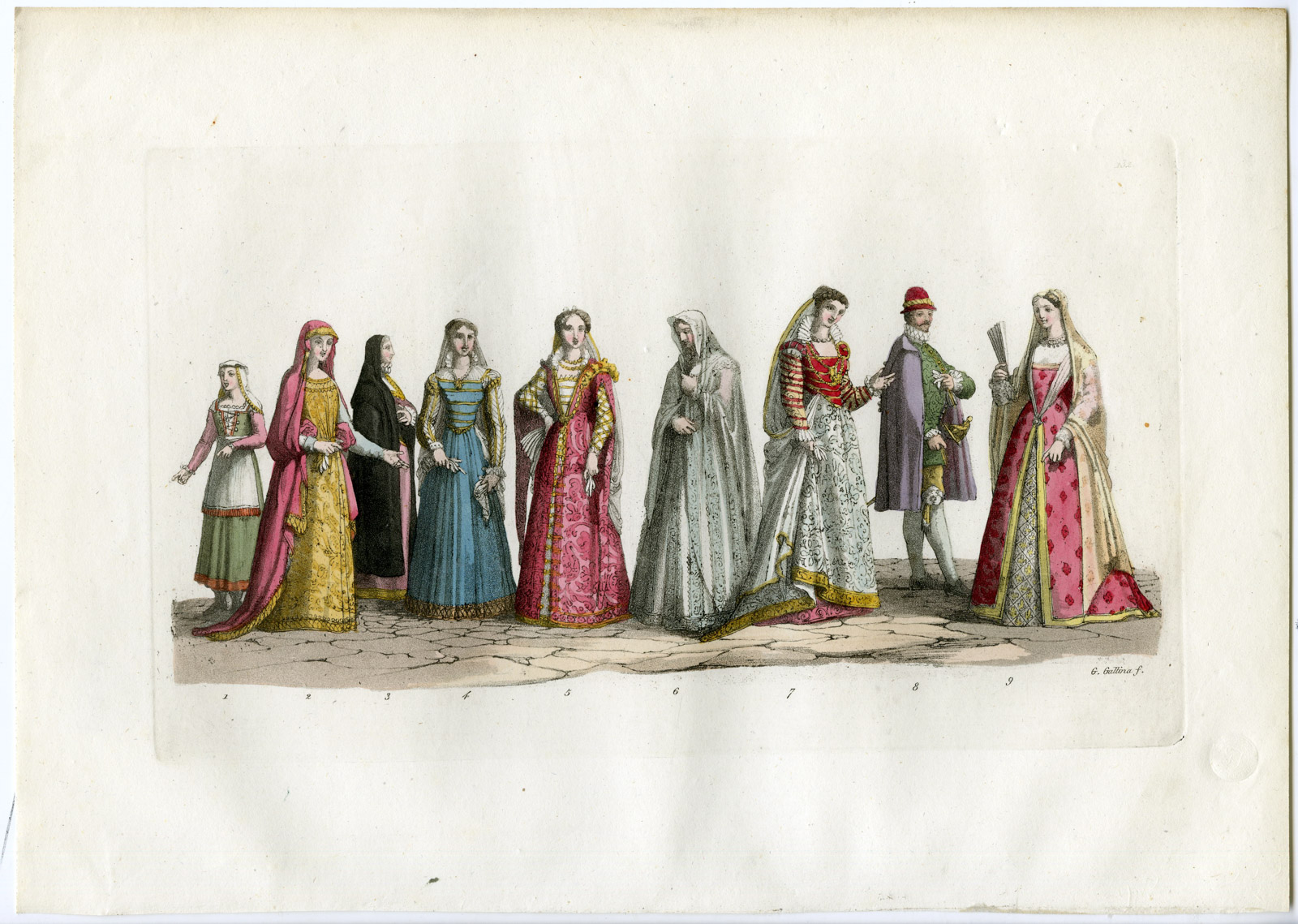 , Antique Print-CLOTHES-ROMANS-BOLOGNESE-FERRARESI-ITALY-132-Gallina-Ferrario-1823, Pictura Antique Prints