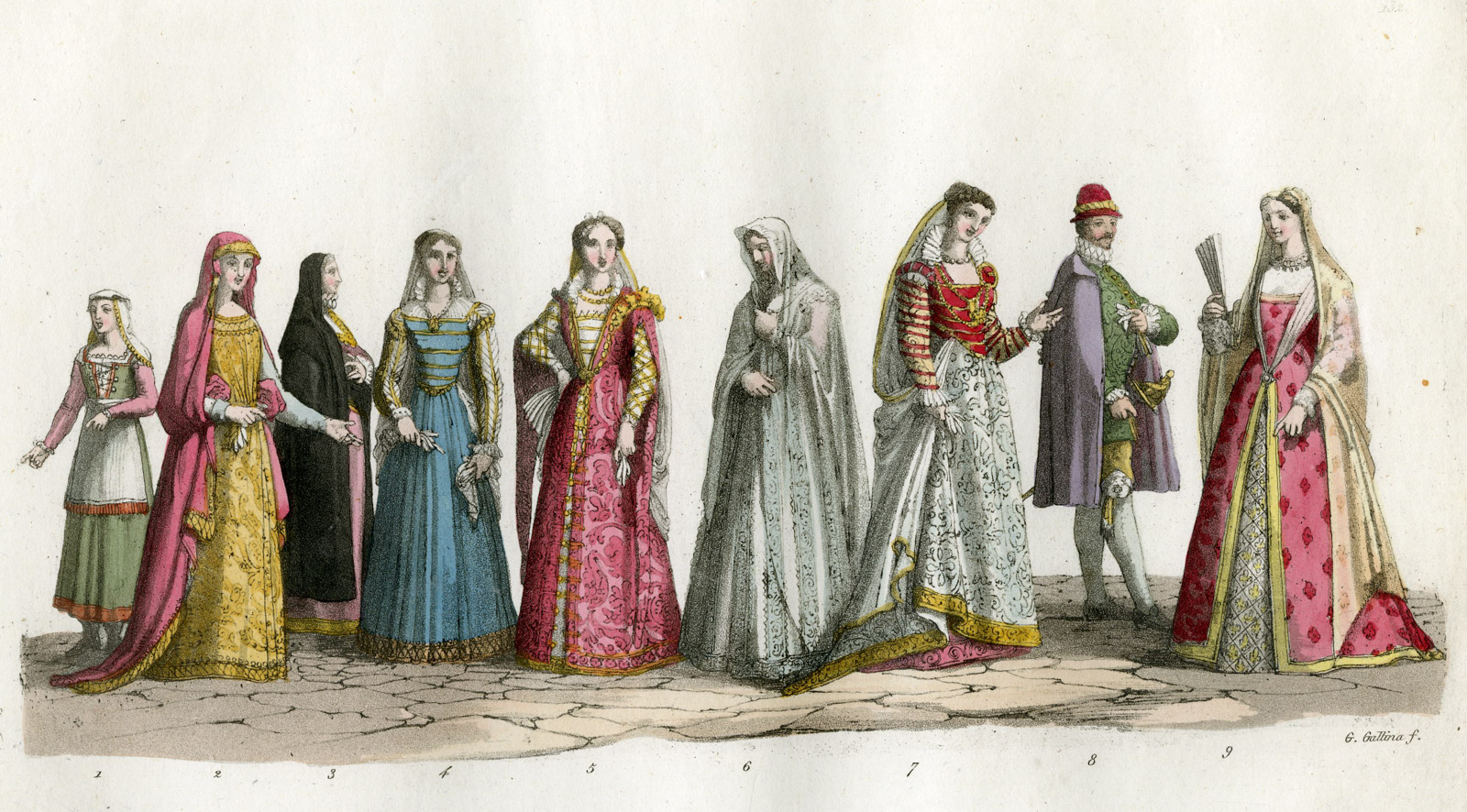 , Antique Print-CLOTHES-ROMANS-BOLOGNESE-FERRARESI-ITALY-132-Gallina-Ferrario-1823, Pictura Antique Prints
