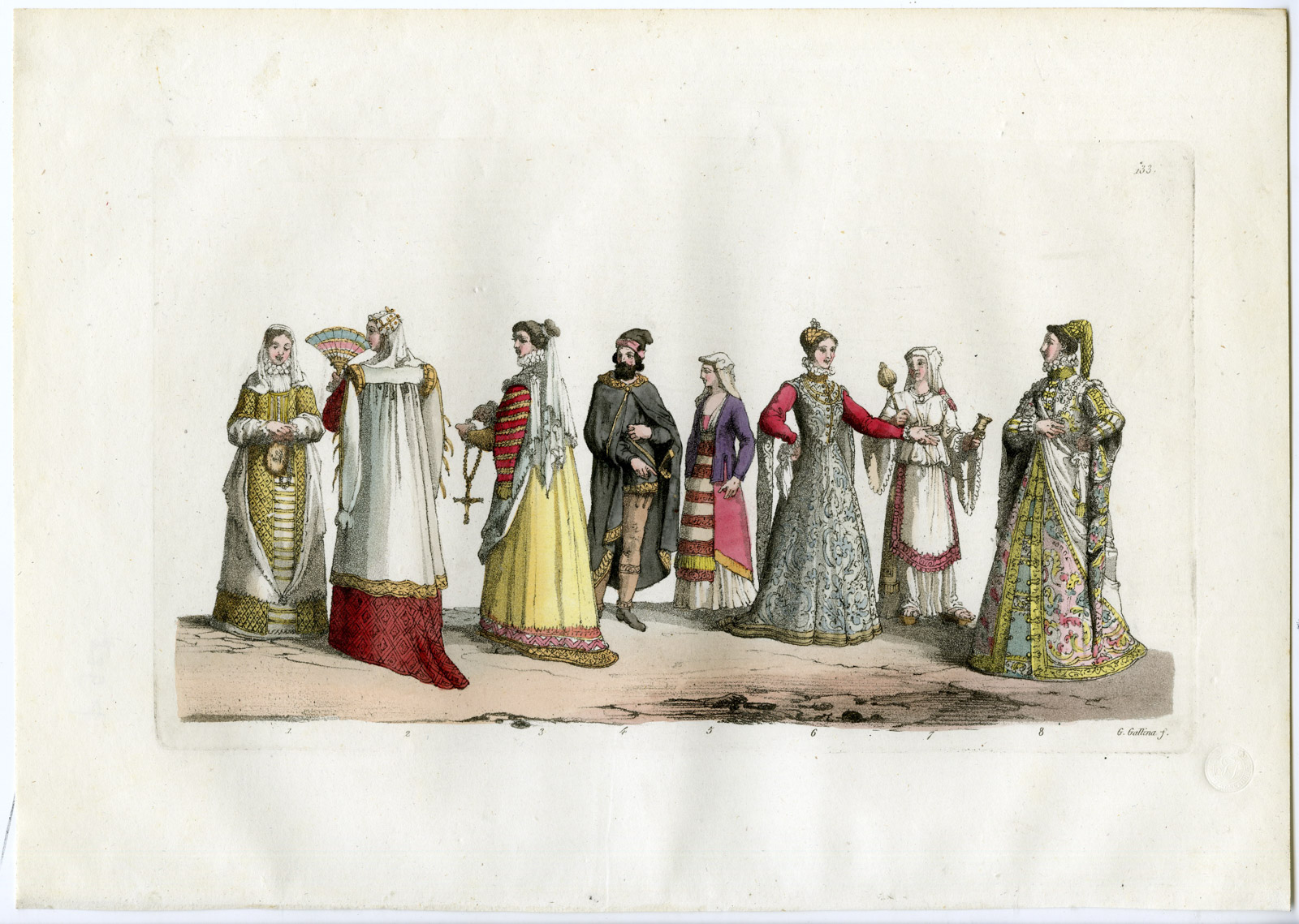, Antique Print-CLOTHES-NEAPOLITANS-SICILIANS-CALABRIANS-133-Gallina-Ferrario-1823, Pictura Antique Prints