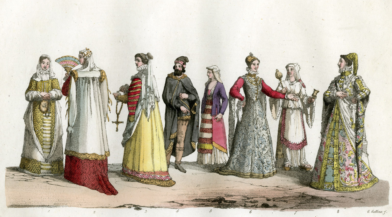 , Antique Print-CLOTHES-NEAPOLITANS-SICILIANS-CALABRIANS-133-Gallina-Ferrario-1823, Pictura Antique Prints