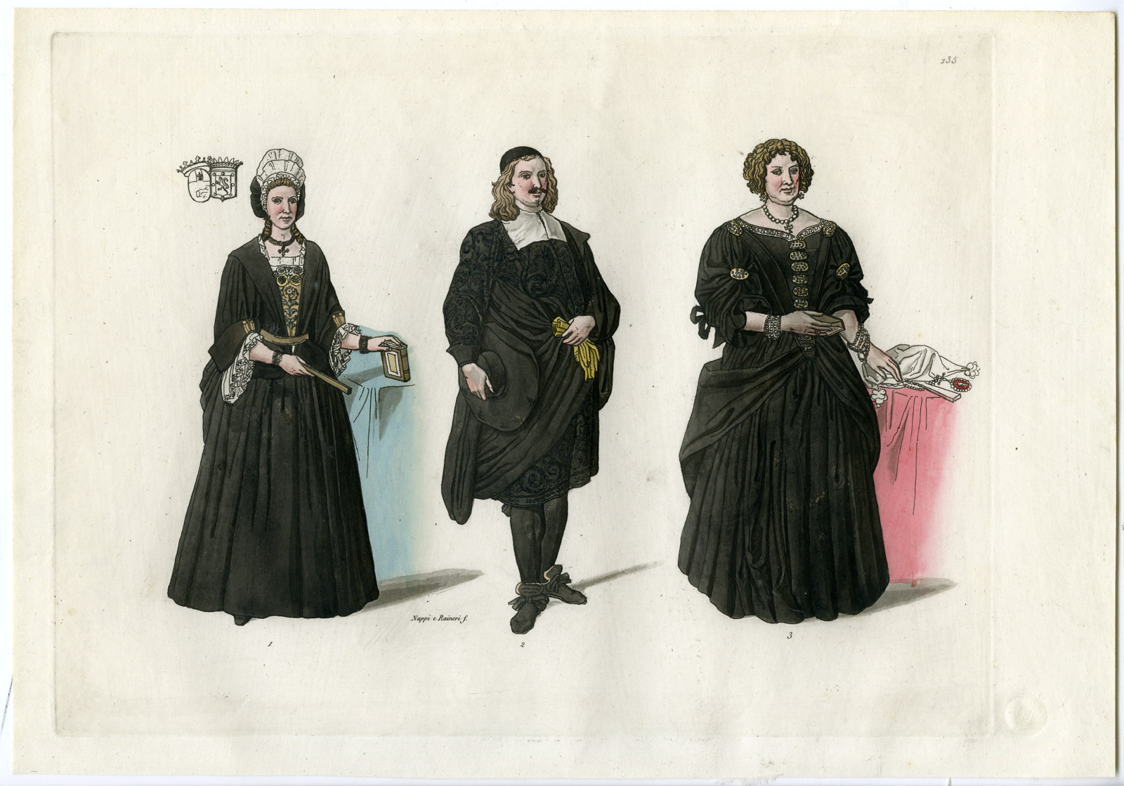 , Antique Print-CLOTHES-HOSPITAL OF MILAN-ITALY-PL.135-Nappi-Ferrario-1823, Pictura Antique Prints