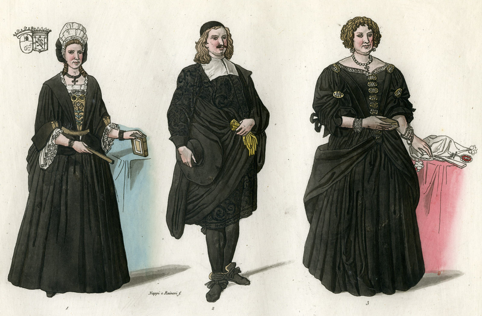 , Antique Print-CLOTHES-HOSPITAL OF MILAN-ITALY-PL.135-Nappi-Ferrario-1823, Pictura Antique Prints