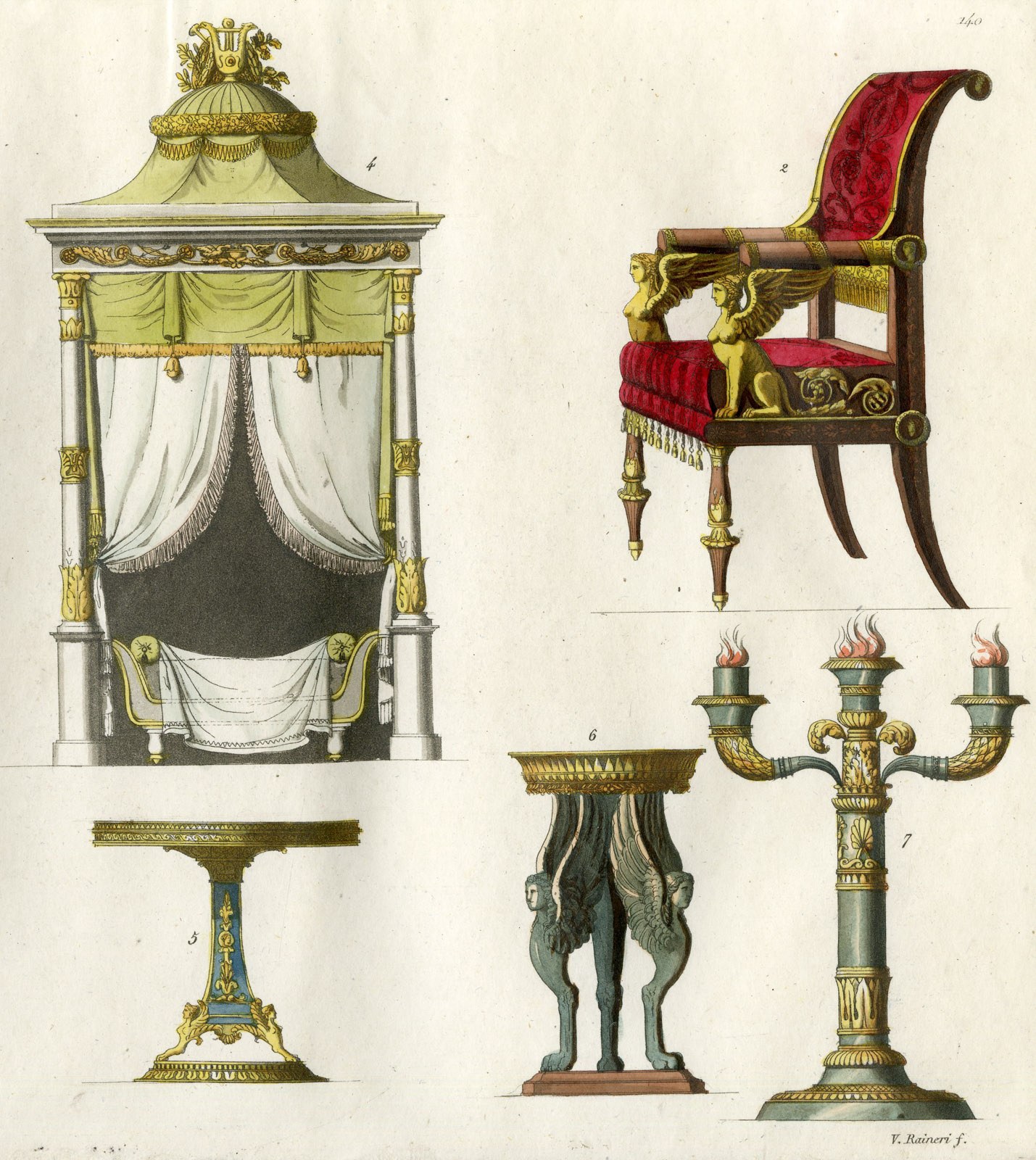 Pco 17496 416x466 Antique Print-EMPIRE-FURNITURE-NEOCLASSICAL-DESIGN-PL.140-Raineri-Ferrario-1823 - Image 2