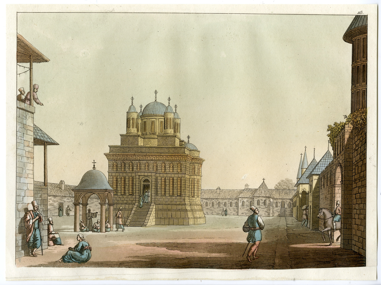 , Antique Print-MONASTERY-CHURCH-WALLACHIA-Castellini-Ferrario-1816, Pictura Antique Prints