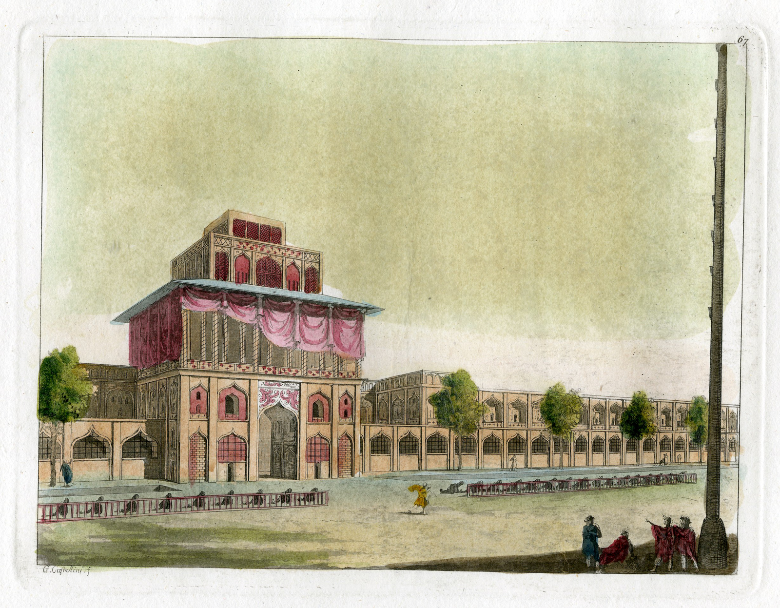 , Antique Print-SHAH-PERSIA-PALACE-Castellini-Ferrario-1817, Pictura Antique Prints