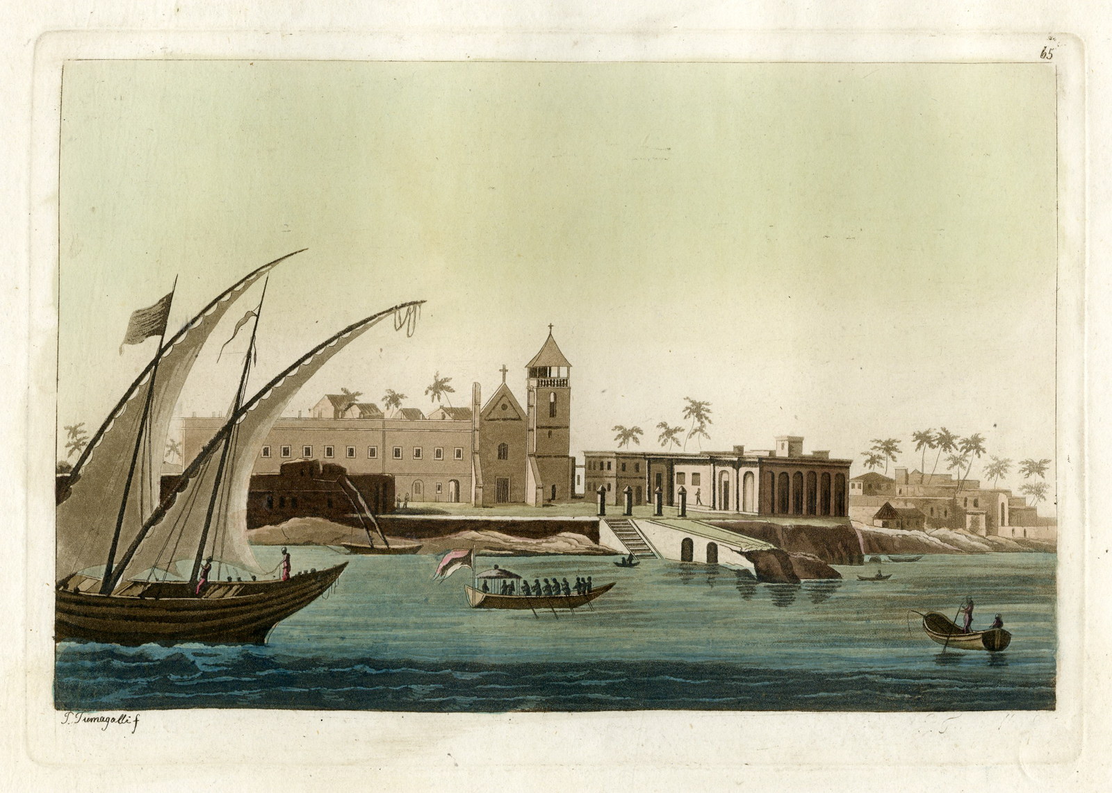 , Antique Print-COASTAL-TOWN-MOZAMBIQUE-Castellini-Ferrario-c.1819, Pictura Antique Prints
