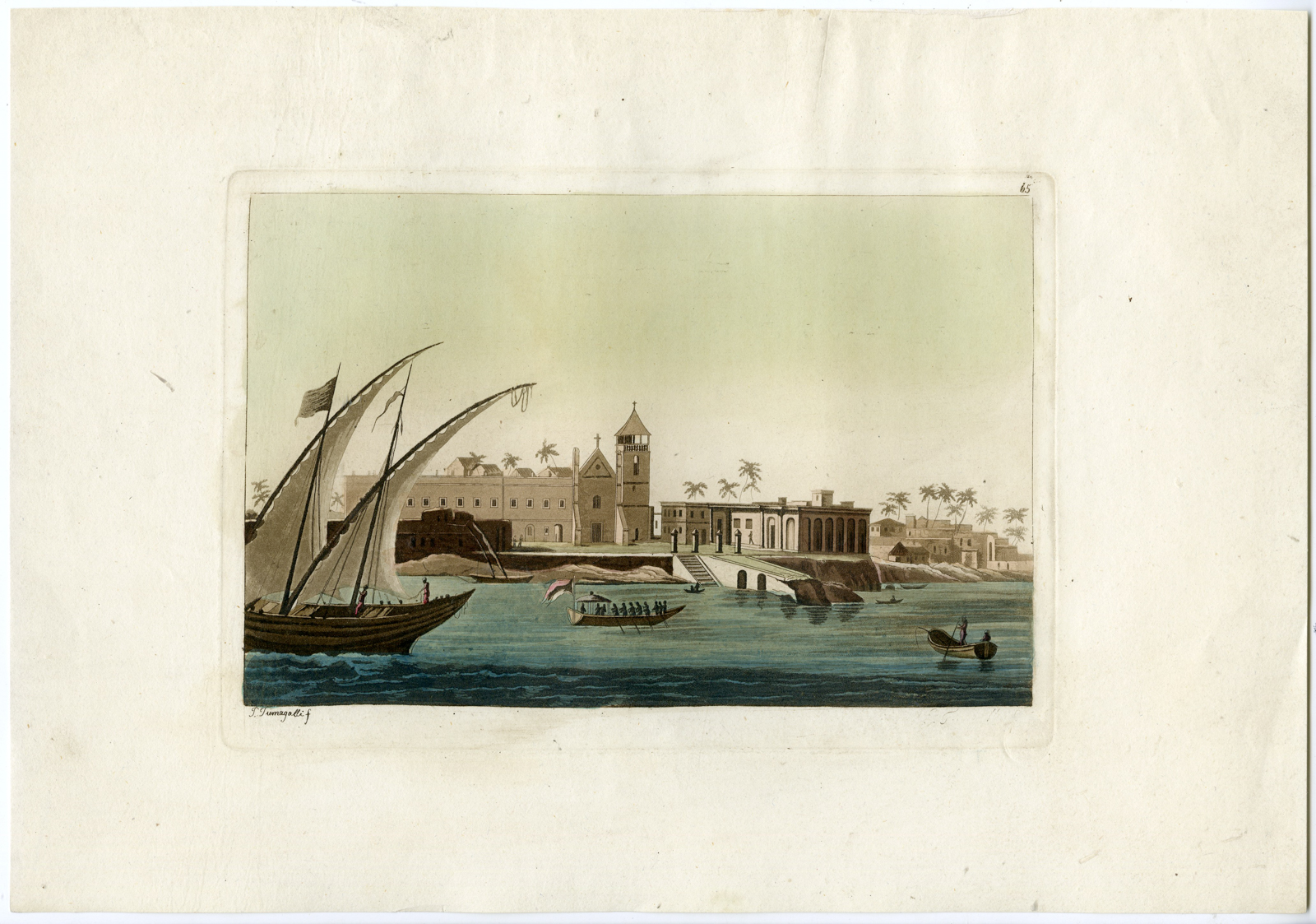 , Antique Print-COASTAL-TOWN-MOZAMBIQUE-Castellini-Ferrario-c.1819, Pictura Antique Prints